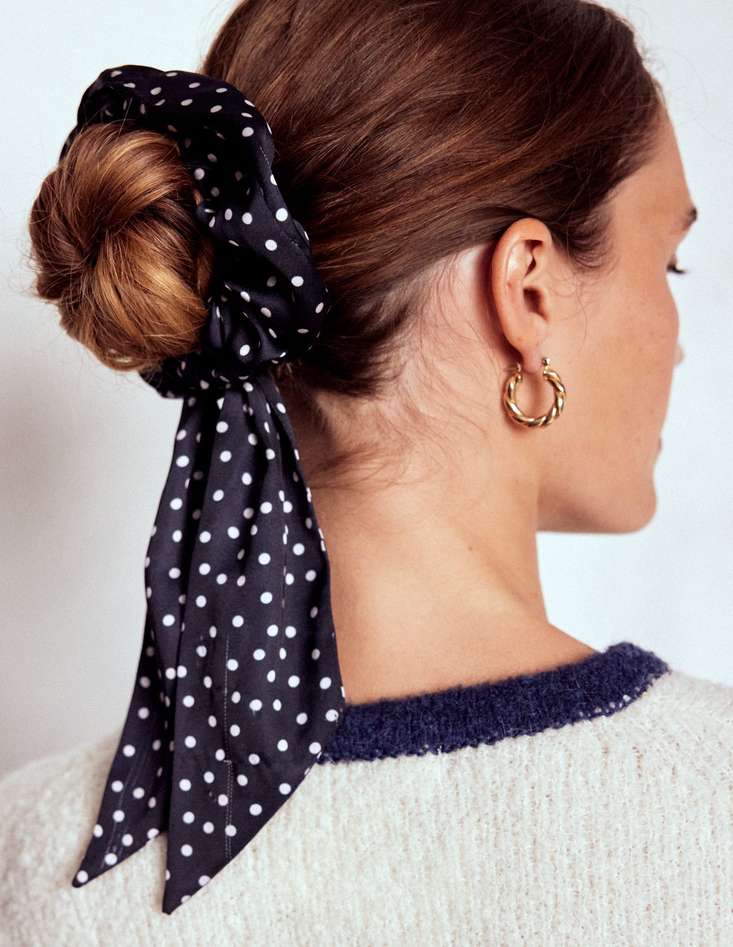 Chouchou foulard-Pois bleu marine foncé