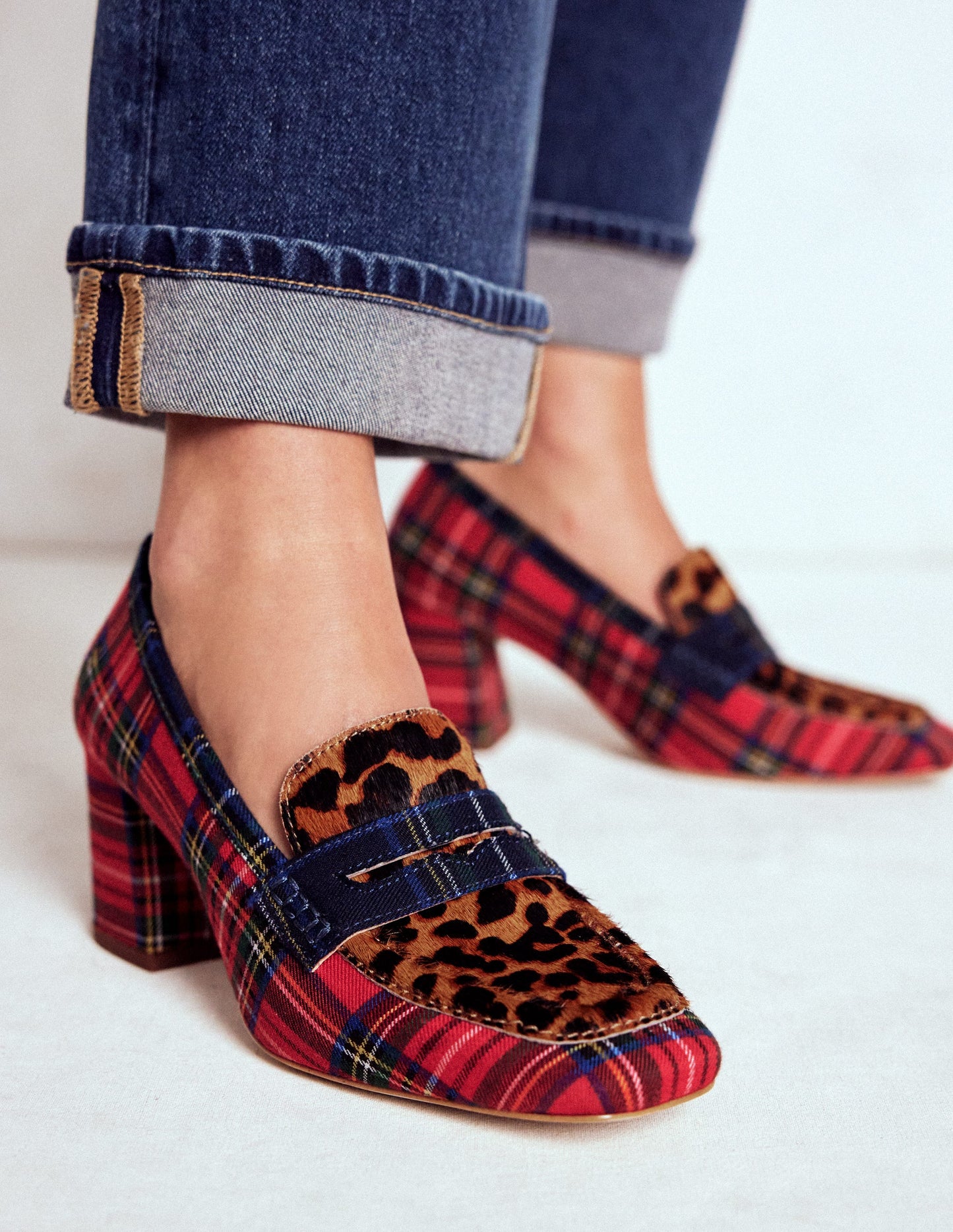Mocassins Sol à talons carrés-Carreaux écossais