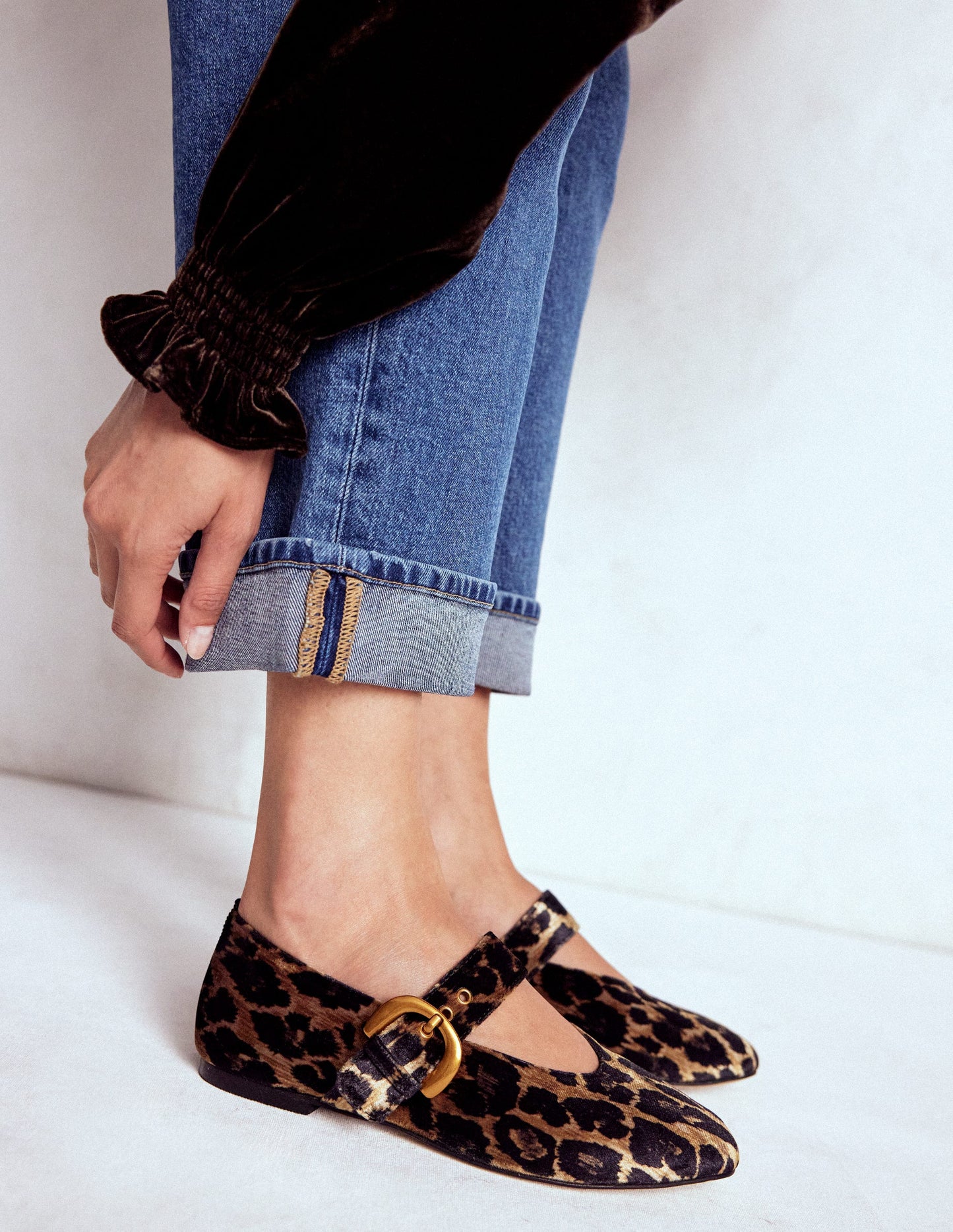 Kylie Flache Mary Janes mit Schnalle-Mohair, Leopardenmuster