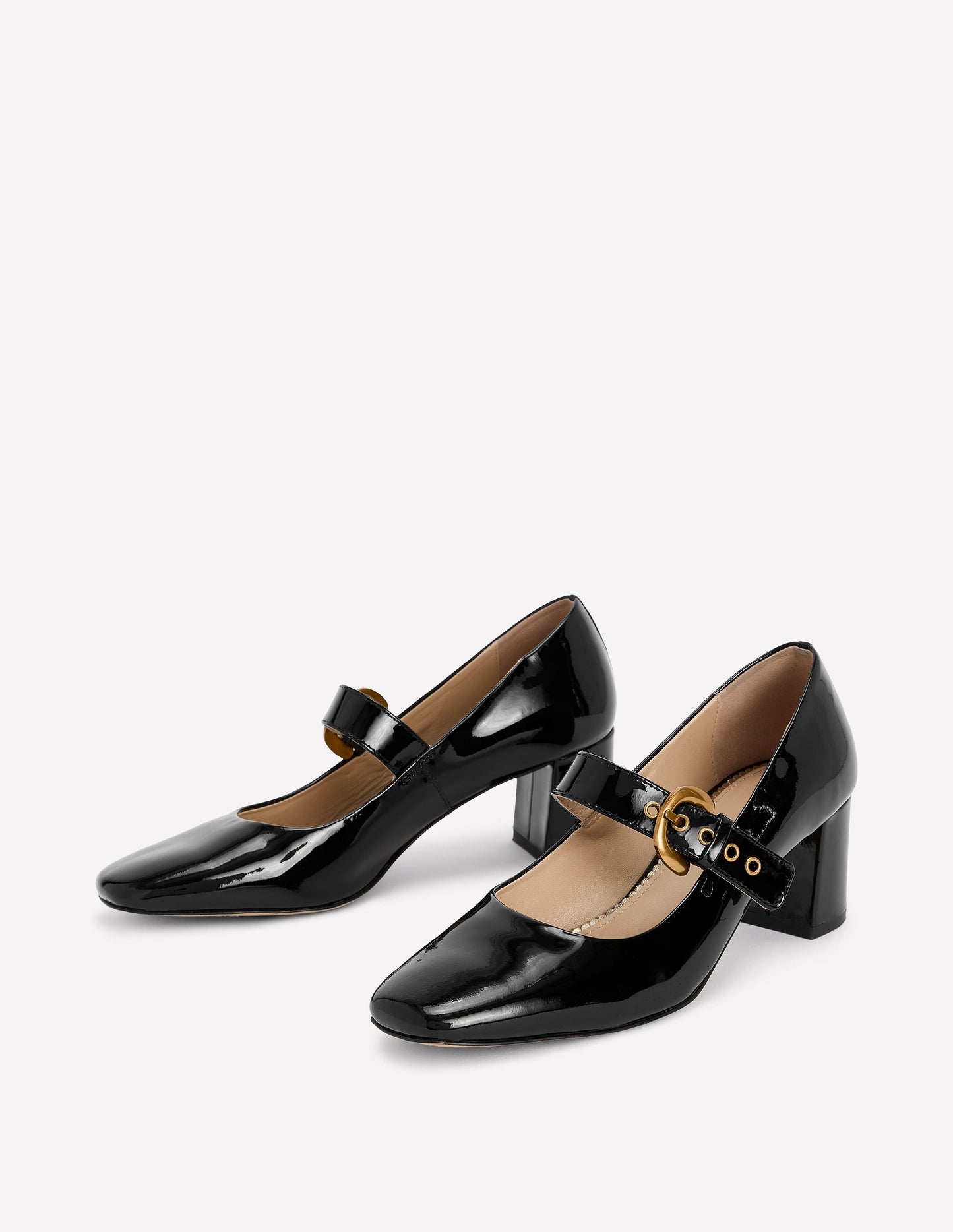 Mary Janes mit Absatz und Schnalle-Schwarz