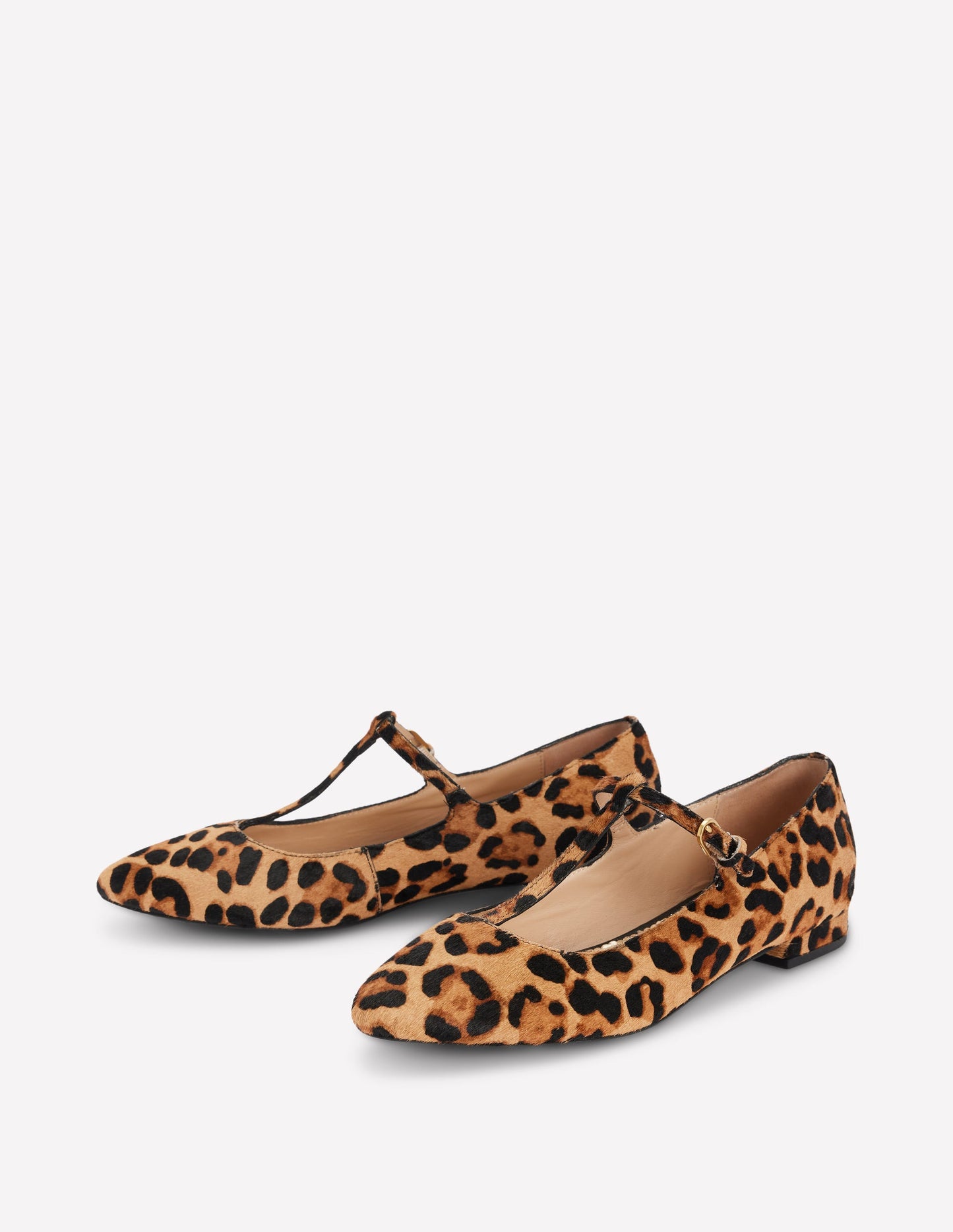 Flache Schuhe mit runder Zehenpartie und T-Steg-Mohair, Leopardenmuster