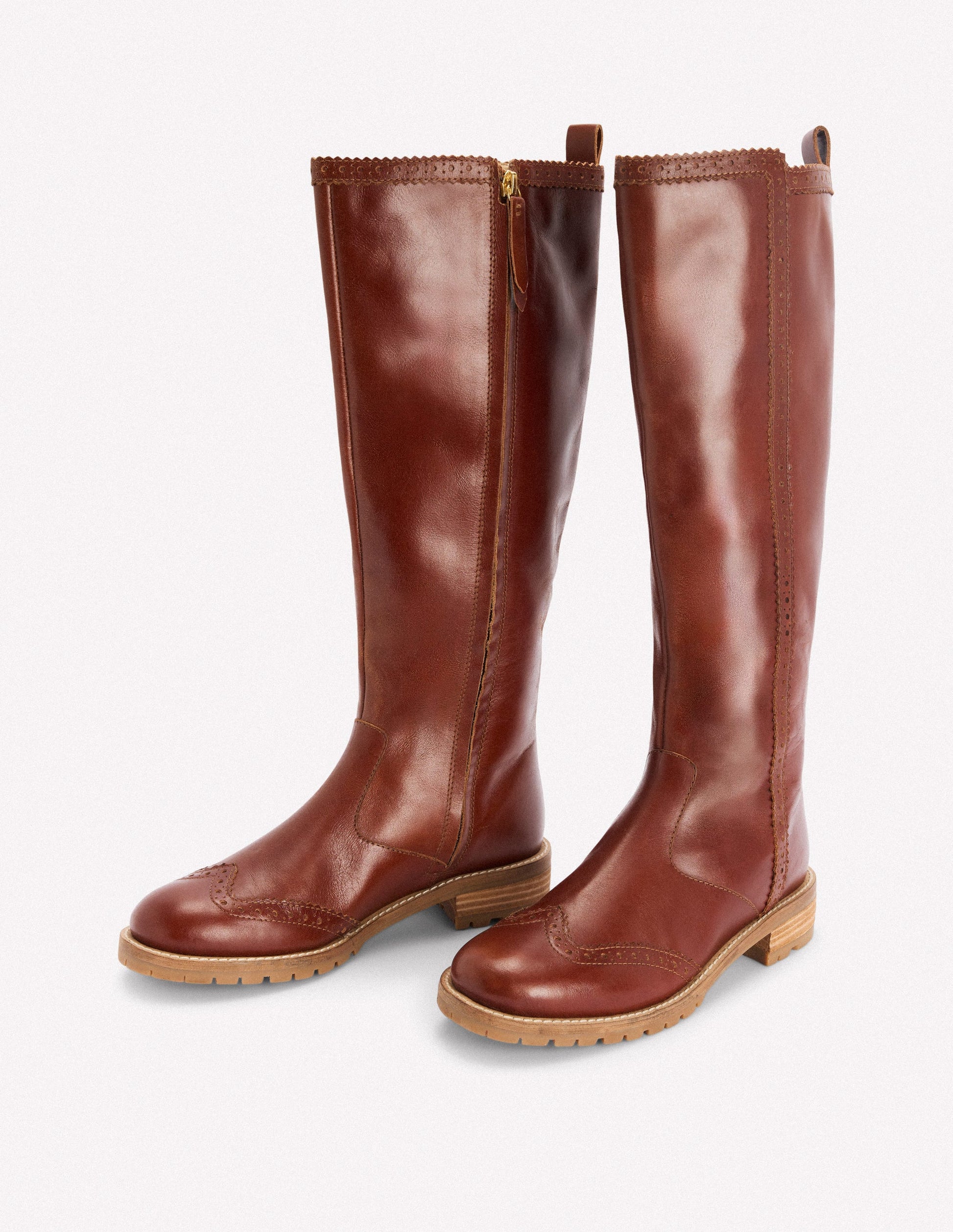 Kniehohe Stiefel mit Budapester-Details-Hellbraun-4