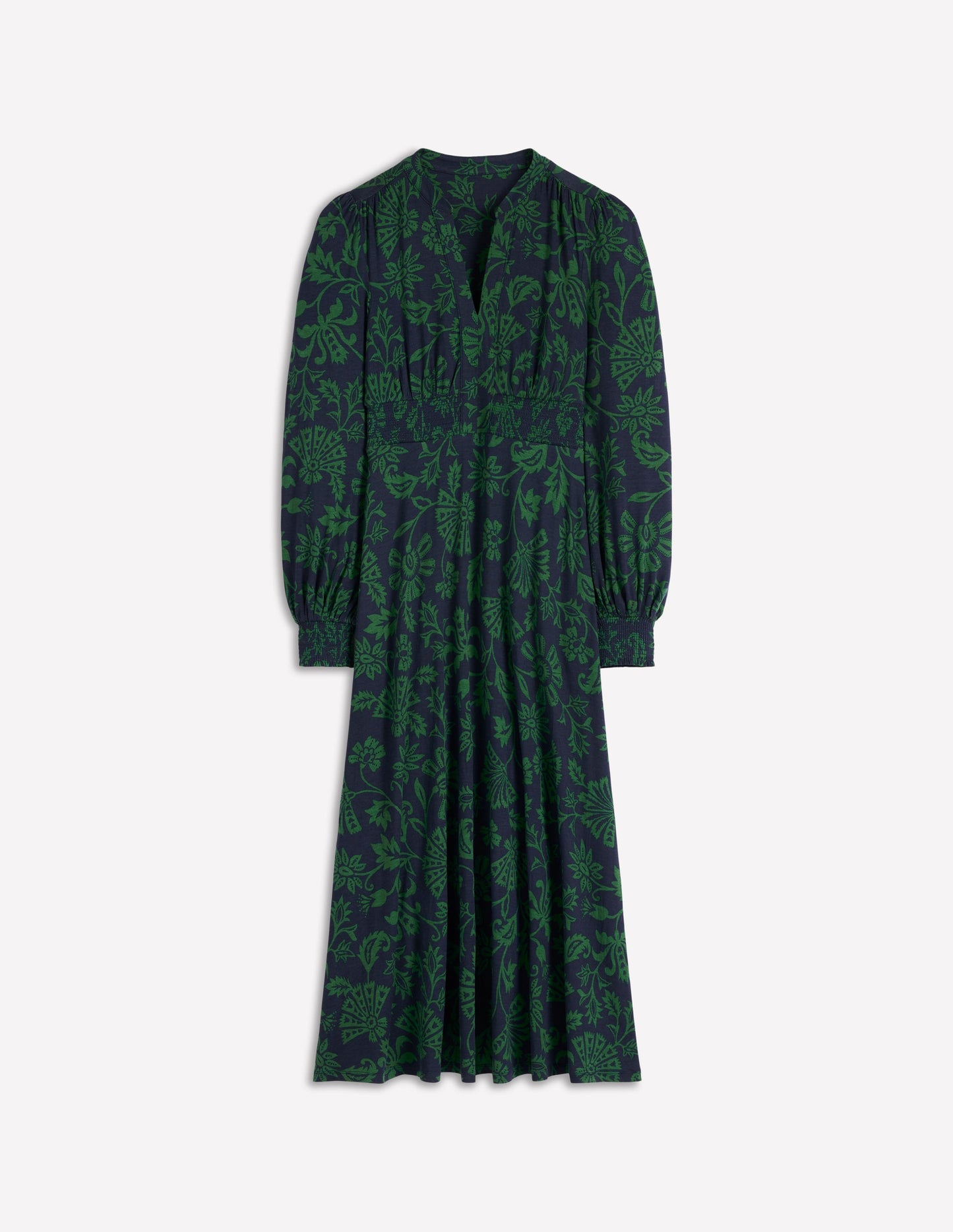 Ivy Gesmoktes Midikleid-Dunkles Marineblau, Aufwendige Rebe