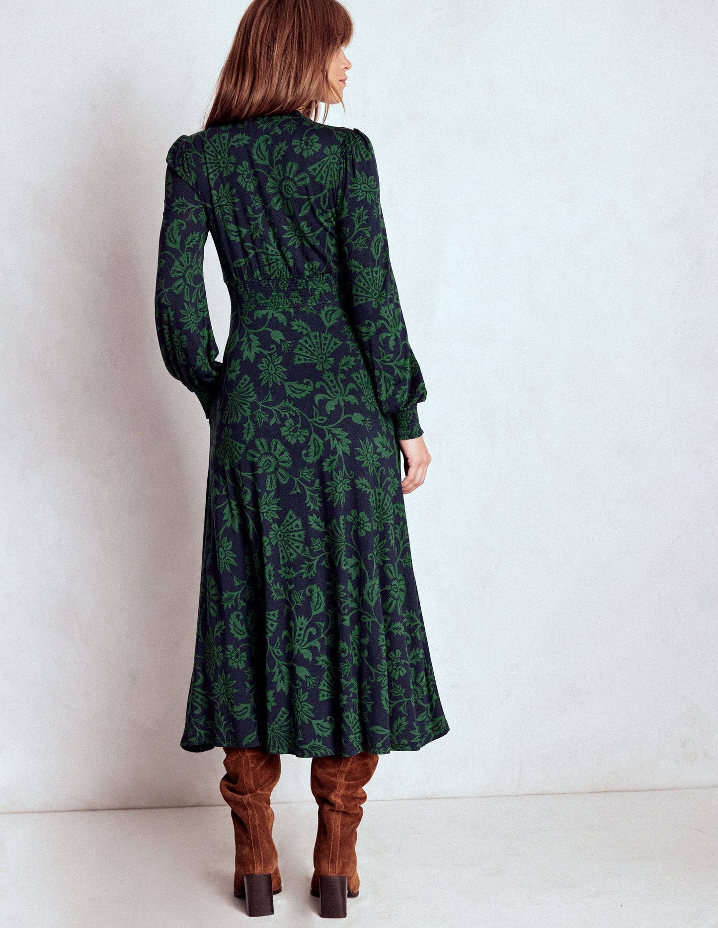 Ivy Gesmoktes Midikleid-Dunkles Marineblau, Aufwendige Rebe