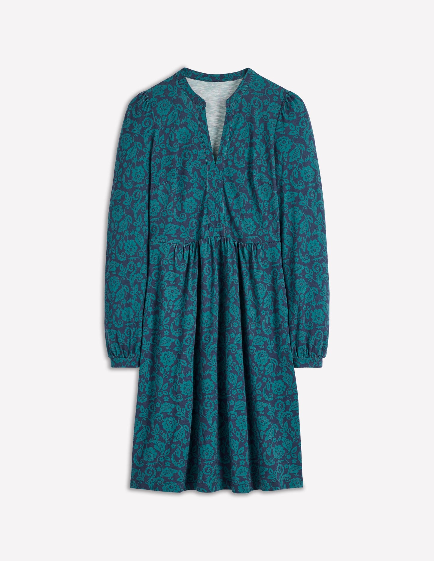 Naomi Lockeres Jerseykleid-Mitternachtsblau, Blumenornament