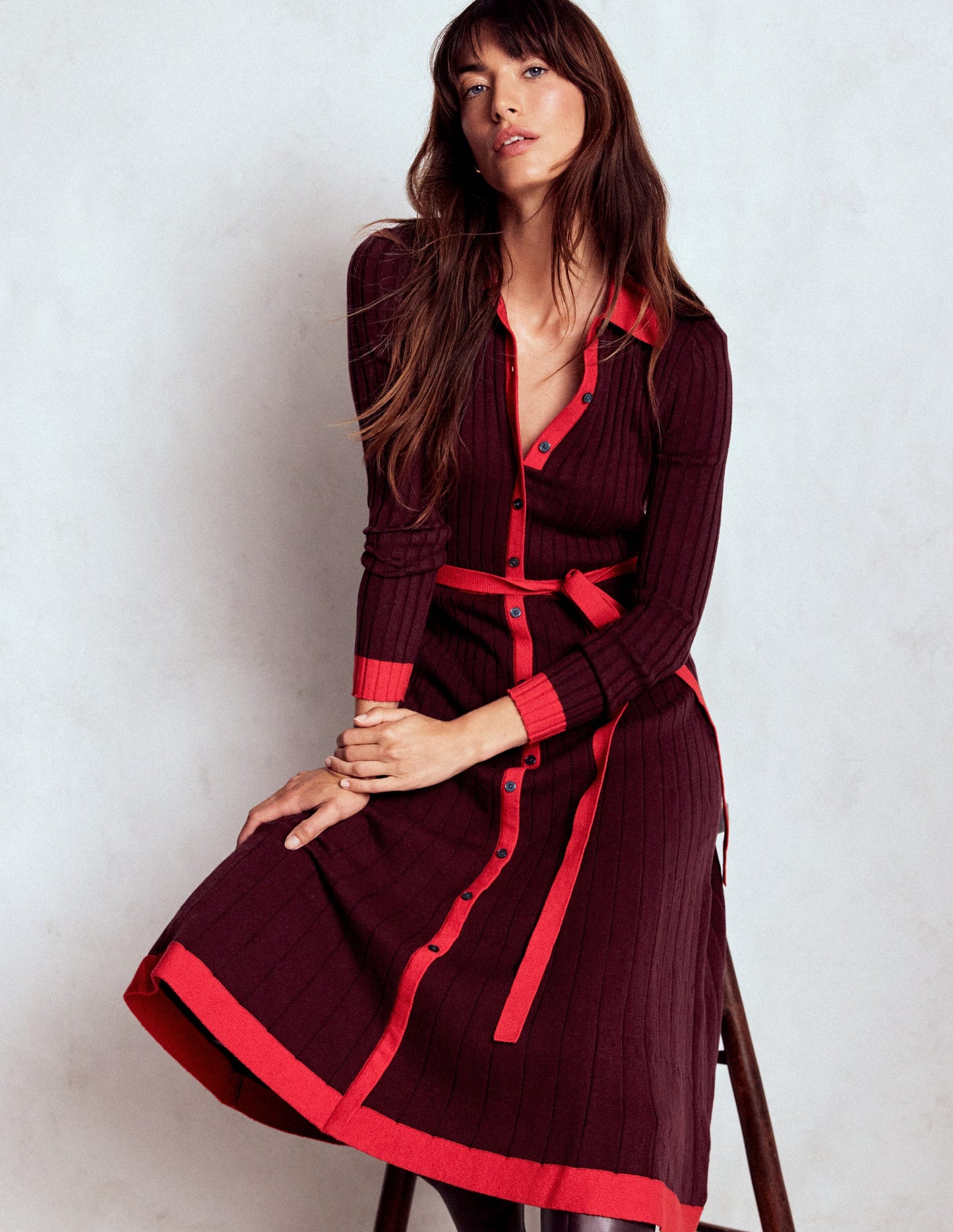 Rachel Gestrickes Hemdblusenkleid-Dunkelviolett