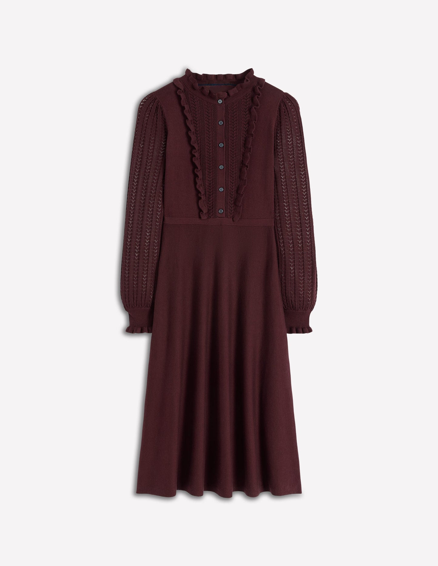 Winifred Strickkleid mit Rüschen-Kaffeebohne