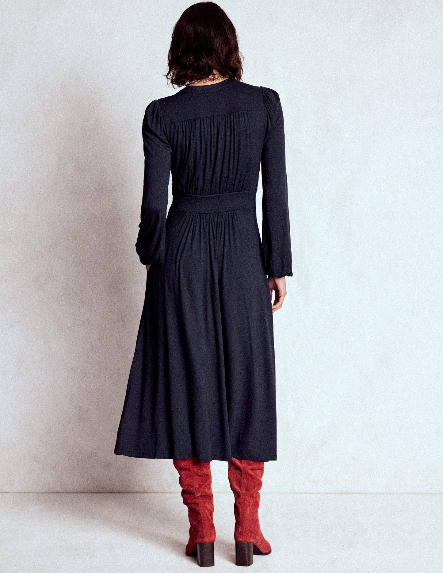 Lily Midikleid mit langen Ärmeln-Marineblau