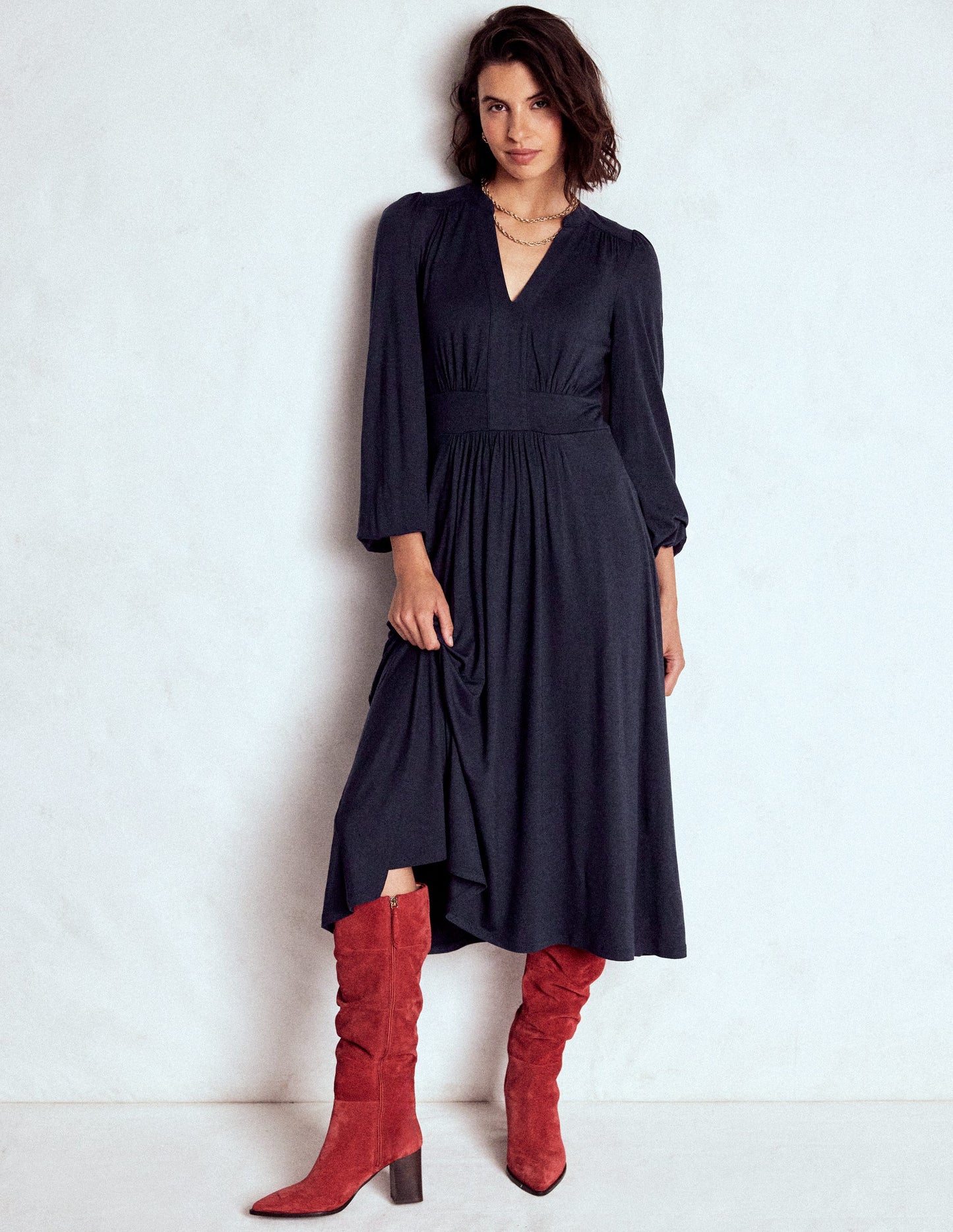 Lily Midikleid mit langen Ärmeln-Marineblau