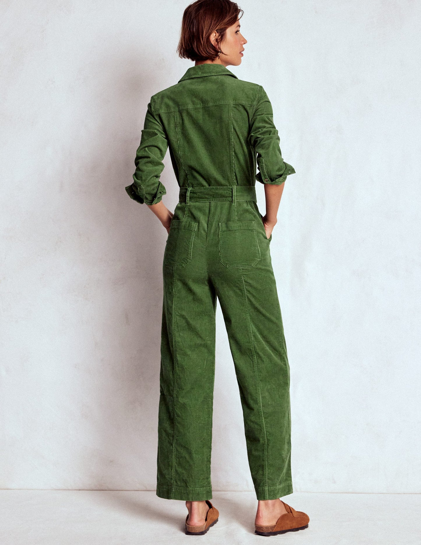 Cord-Jumpsuit mit Reißverschluss-Farn