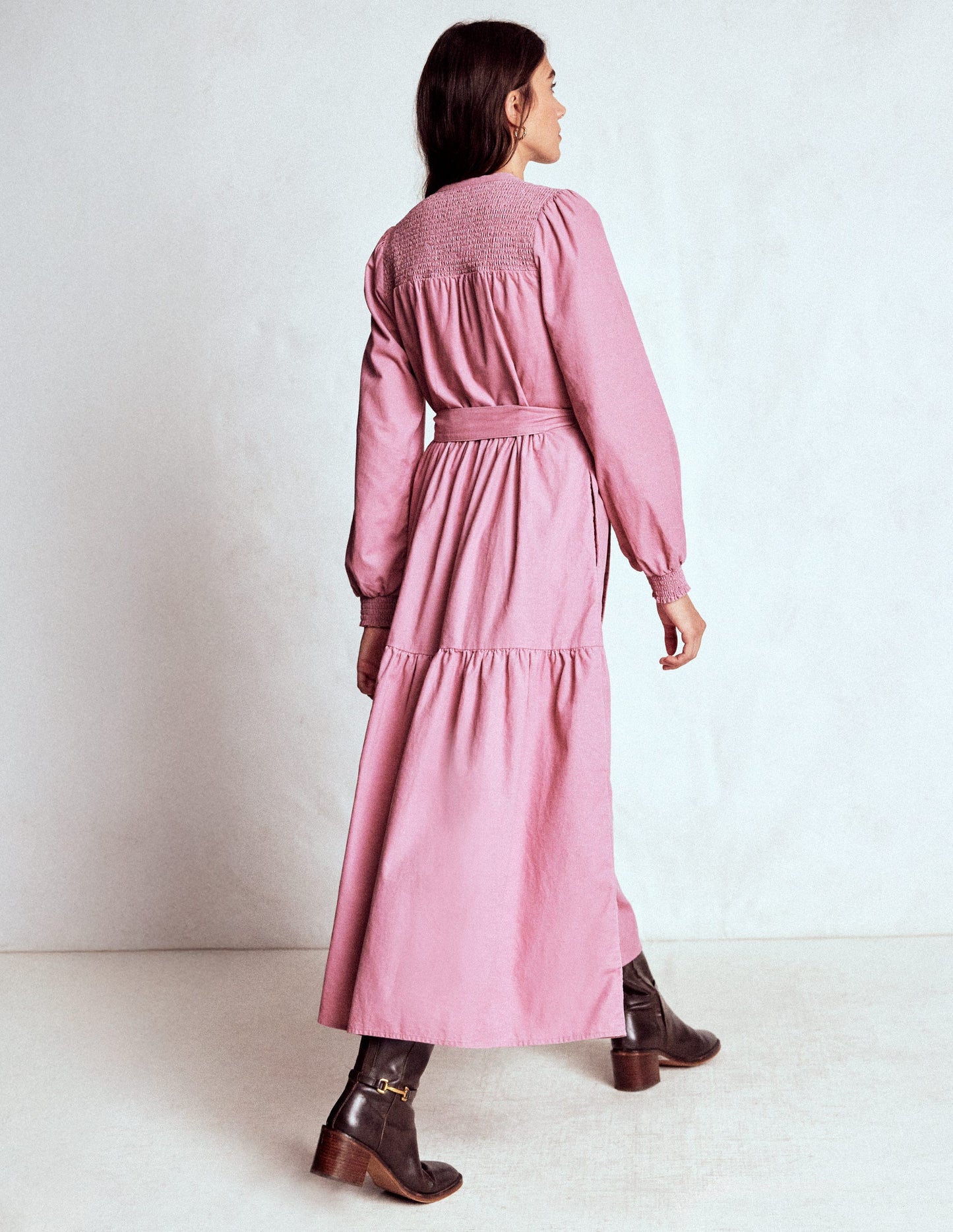 Robe midi Cecily en velours côtelé-Brume rose