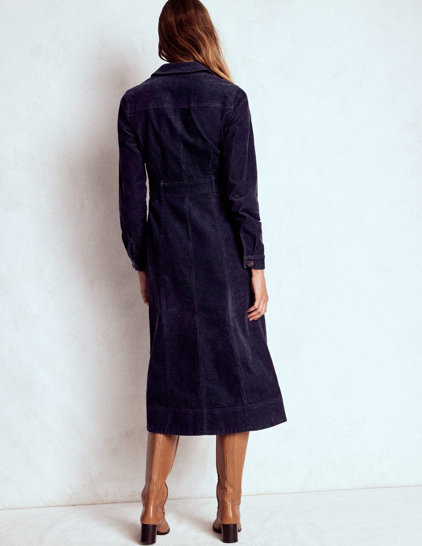 Robe midi Amanda en velours côtelé-Bleu marine
