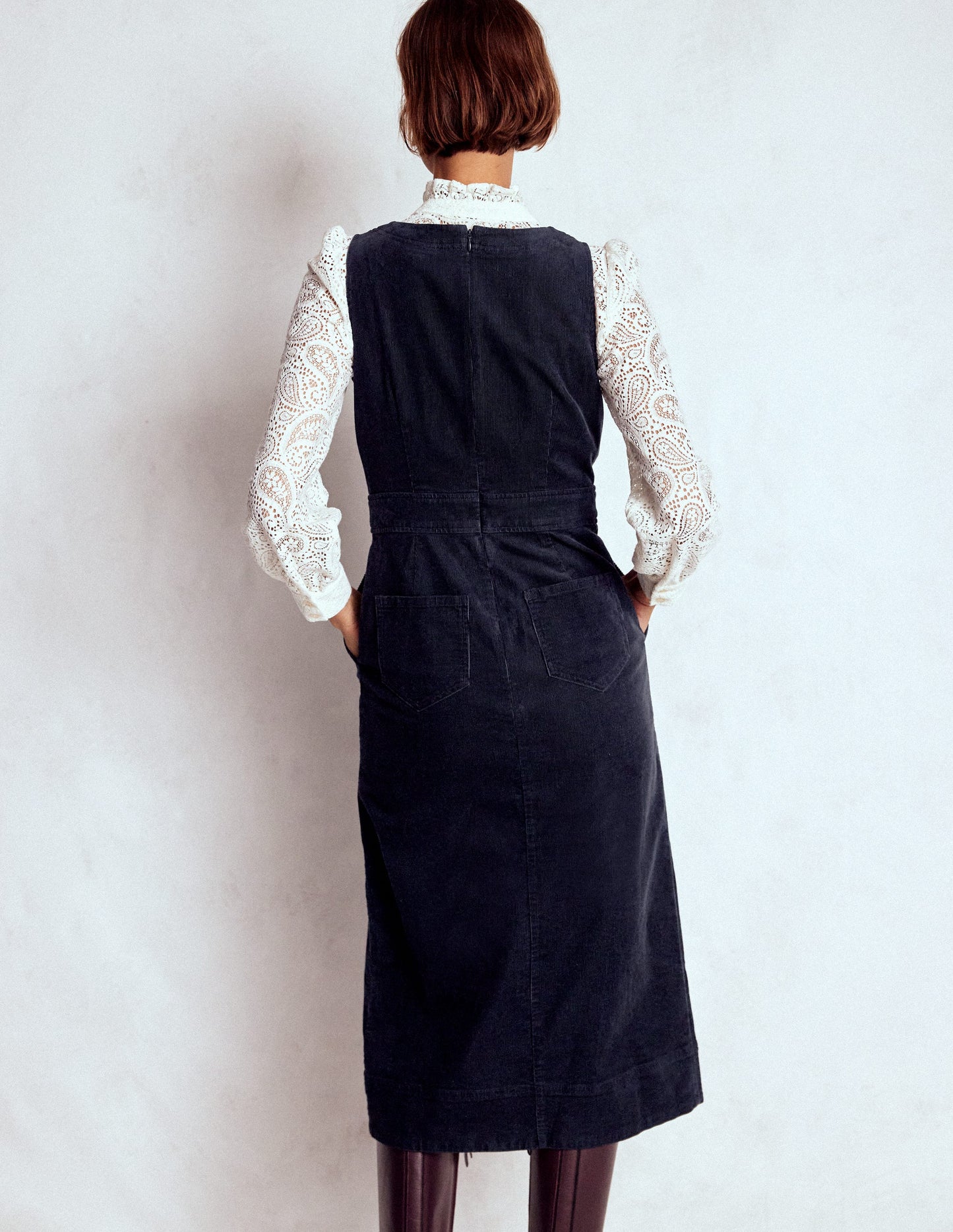 Ula Cord-Midikleid mit Kellerfalte-Mitternachtsblau