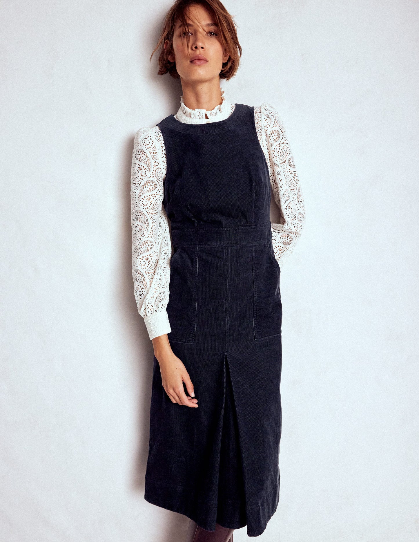 Ula Cord-Midikleid mit Kellerfalte-Mitternachtsblau