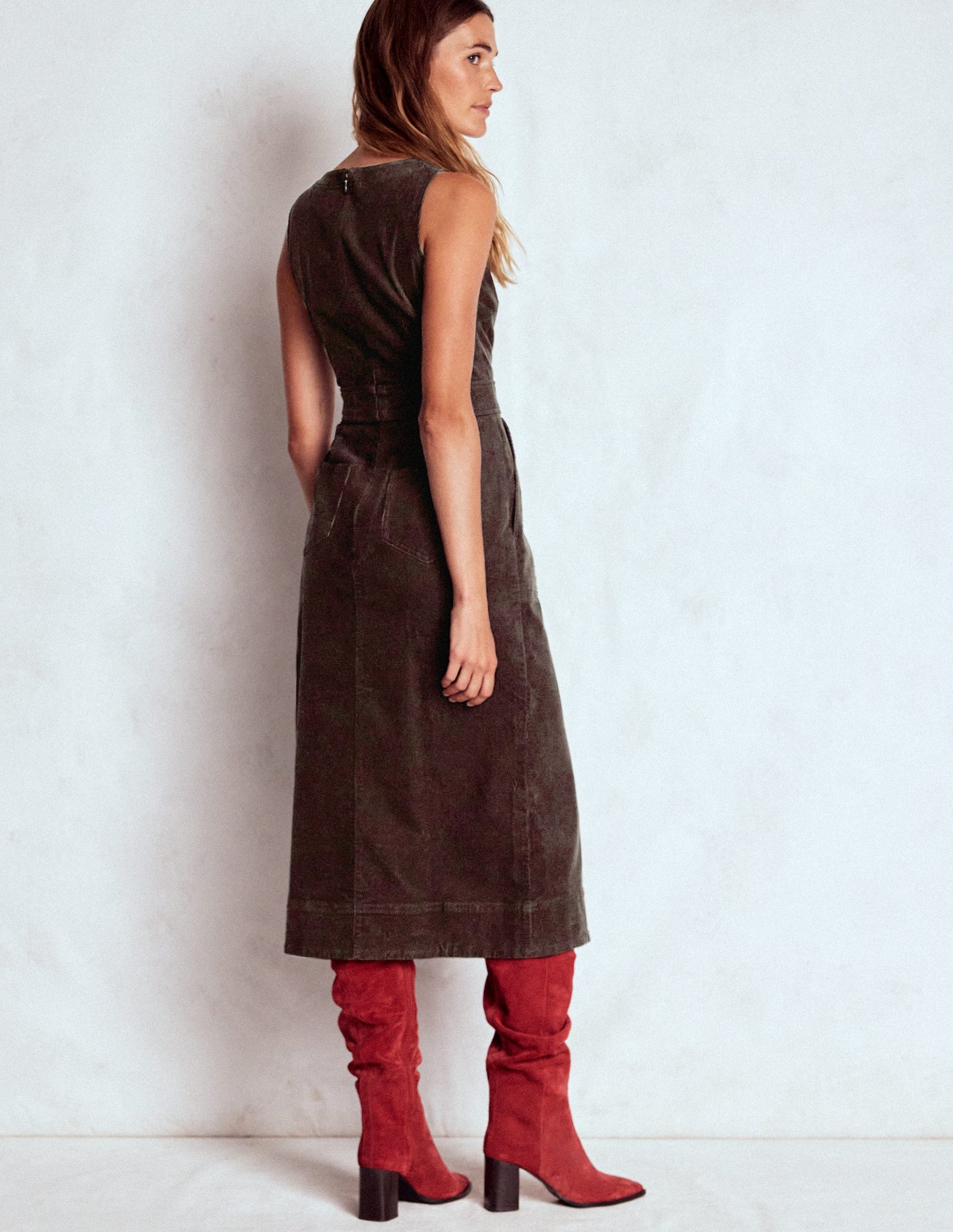 Ula Cord-Midikleid mit Kellerfalte-Espresso