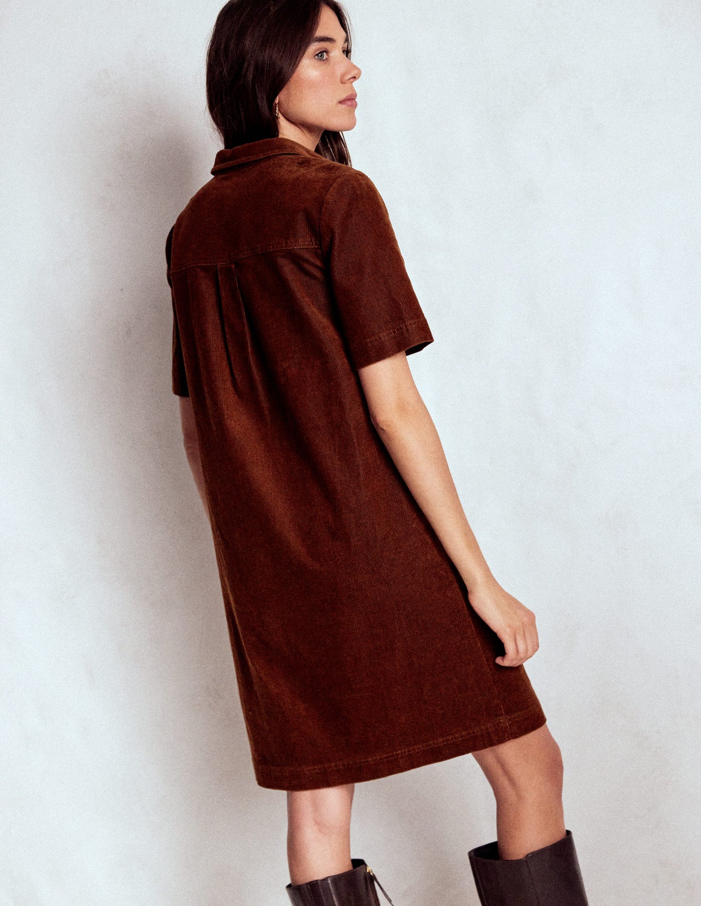 Zia Cord-Hemdblusenkleid mit Tasche-Kupferbraun