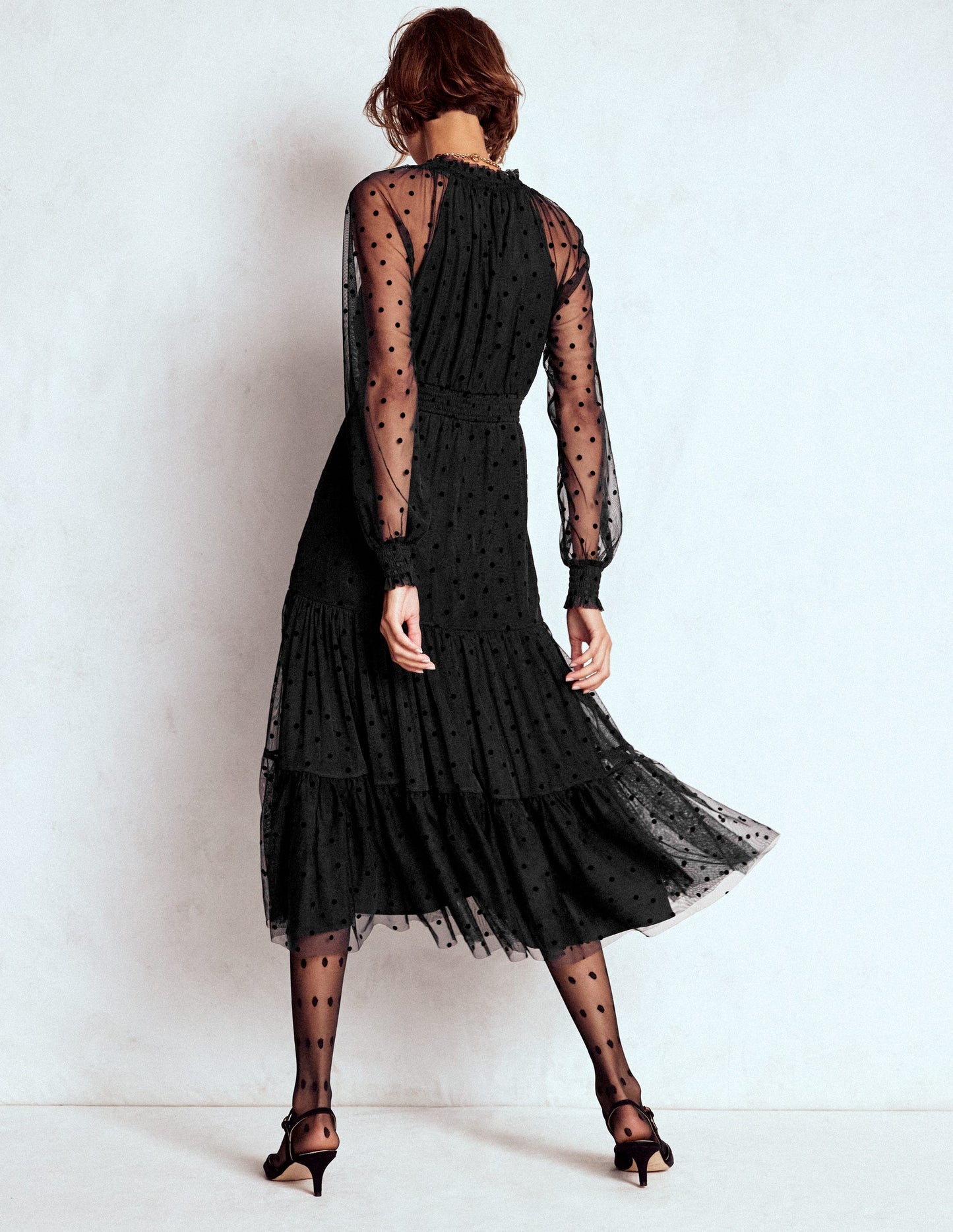 Robe midi Lucille en tulle-Noir