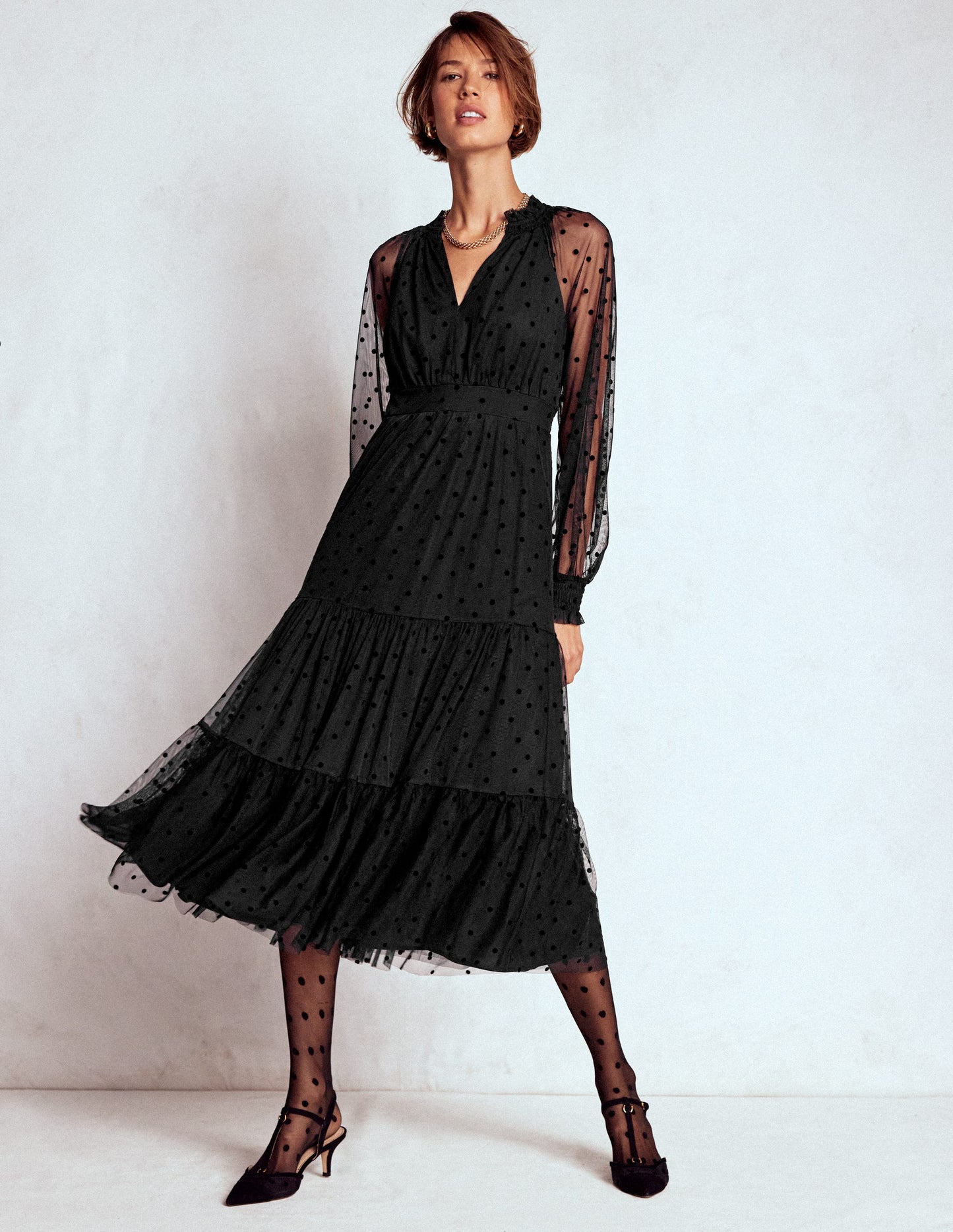 Robe midi Lucille en tulle-Noir