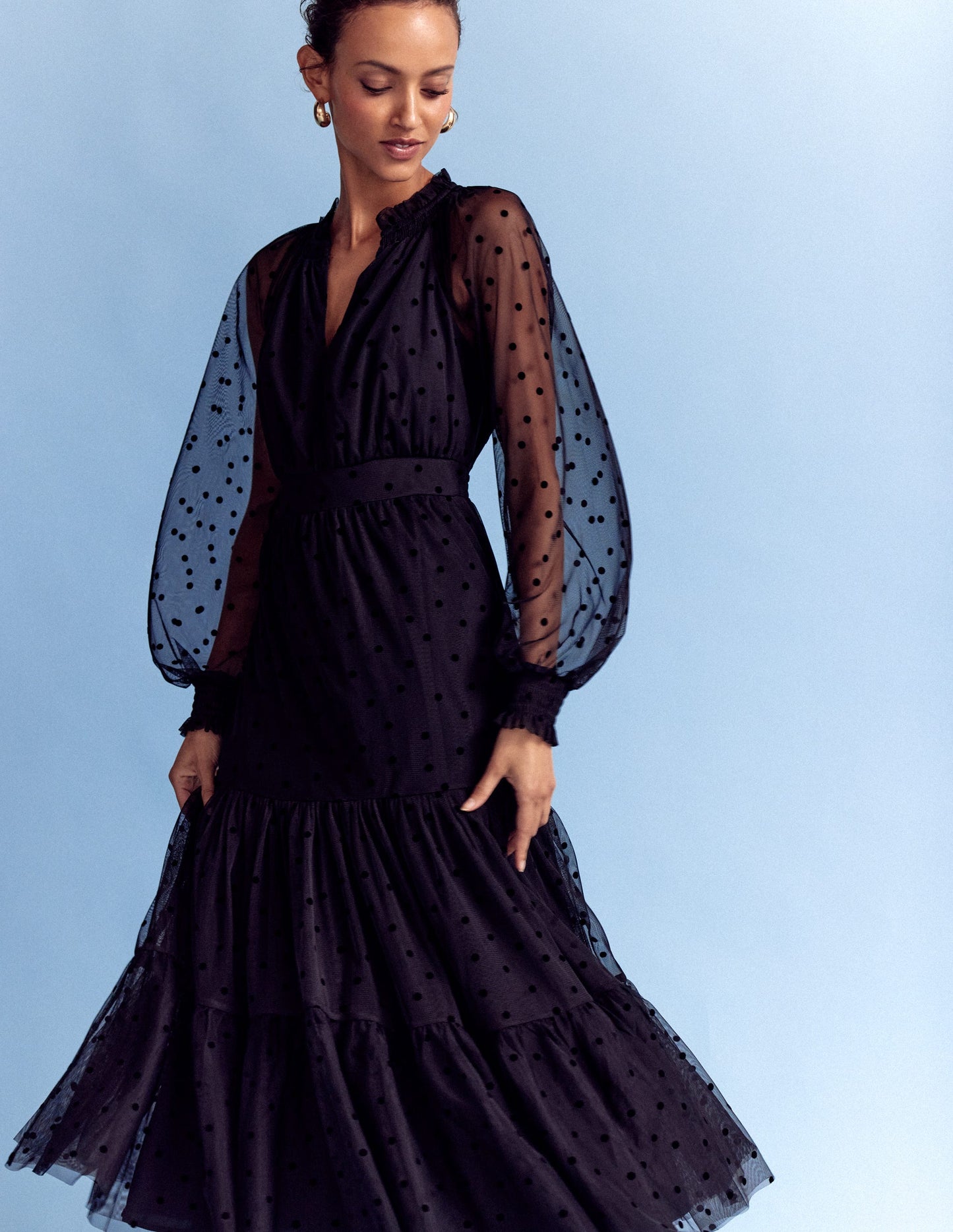 Robe midi Lucille en tulle-Noir