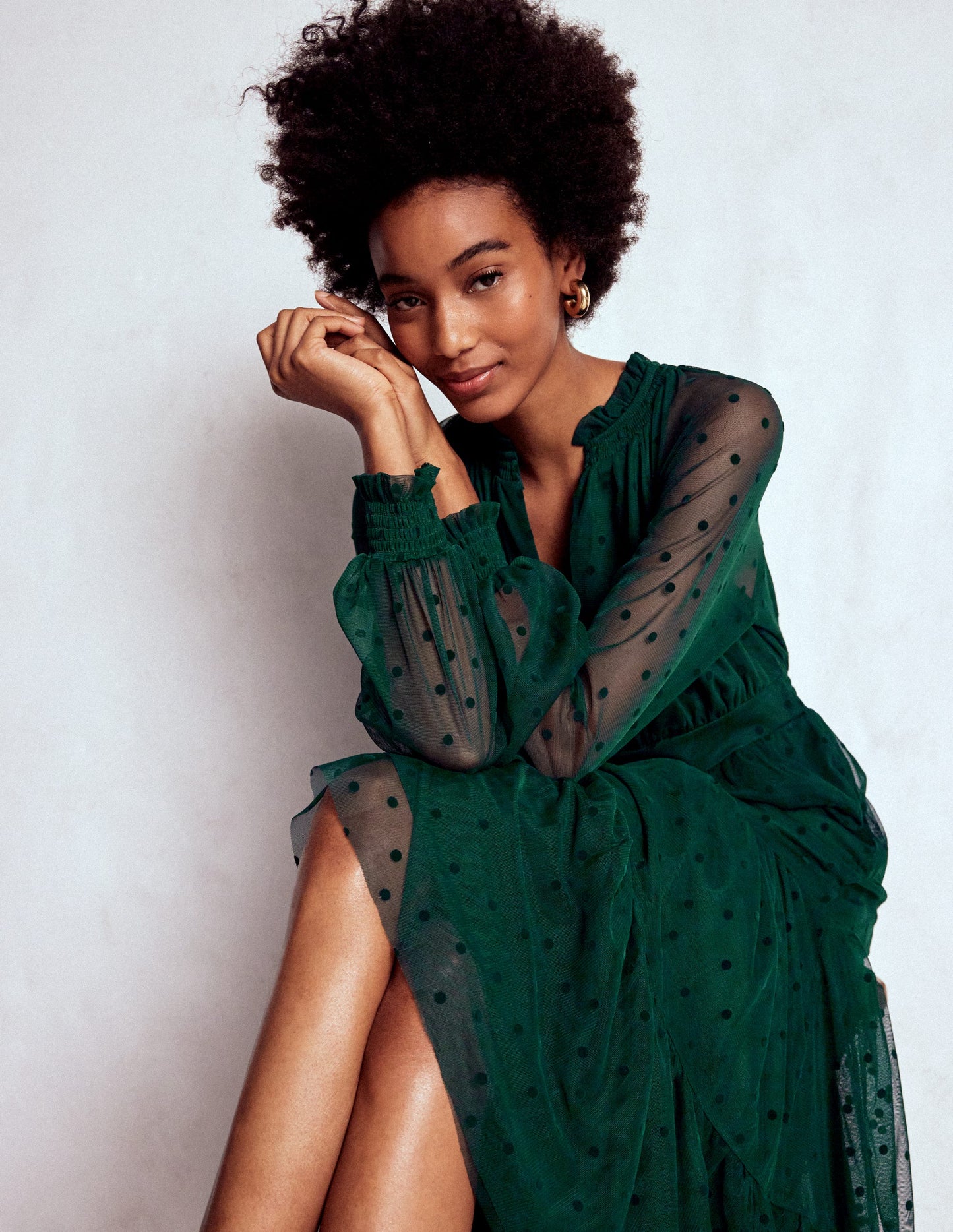 Robe midi Lucille en tulle-Émeraude nocturne