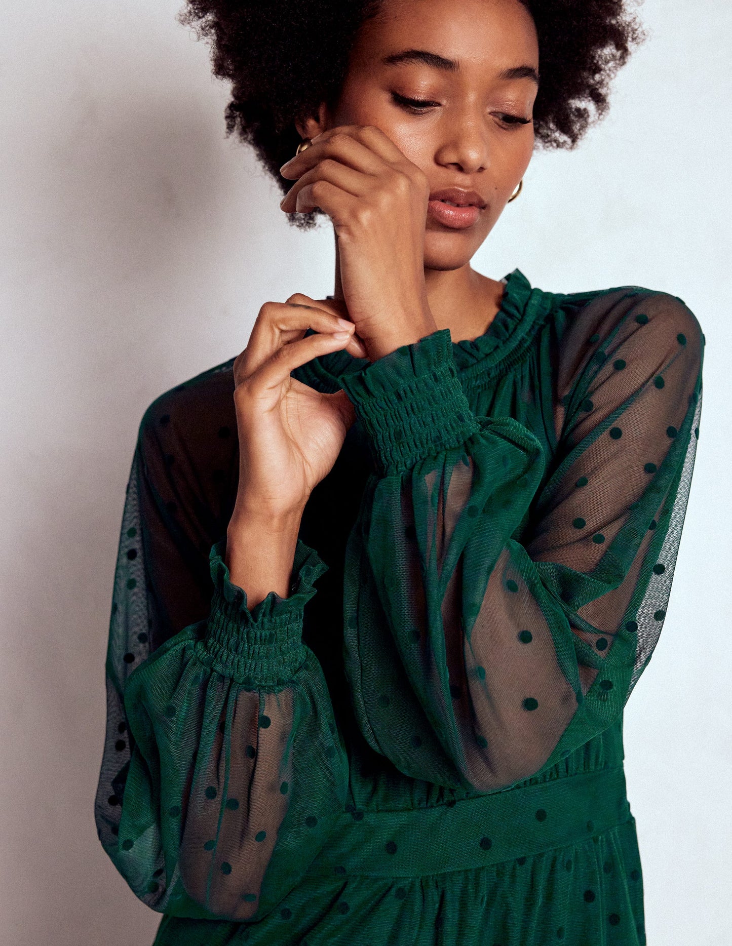 Robe midi Lucille en tulle-Émeraude nocturne