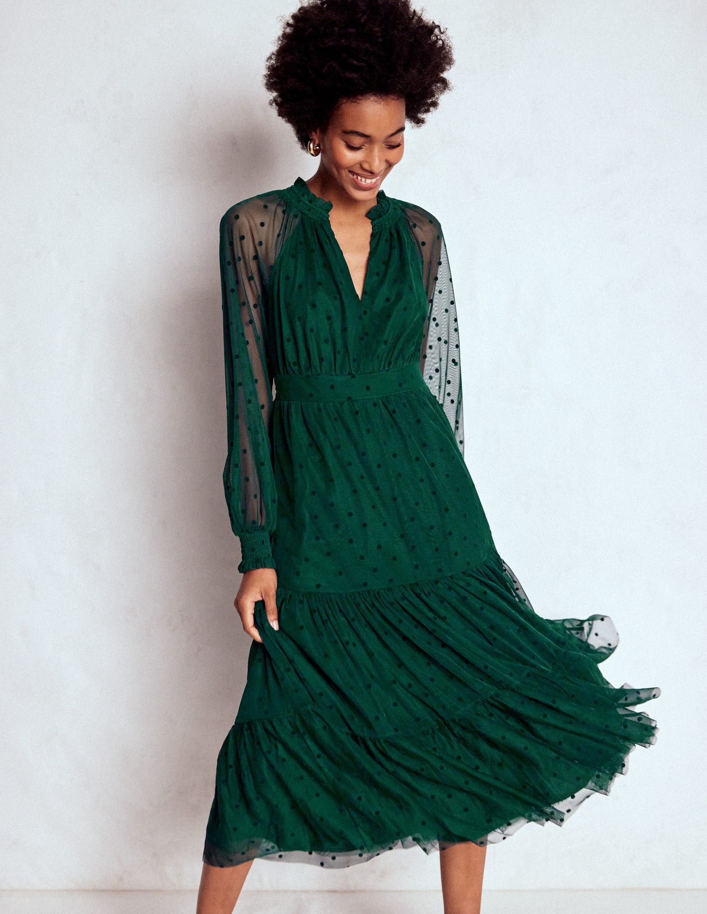 Robe midi Lucille en tulle-Émeraude nocturne