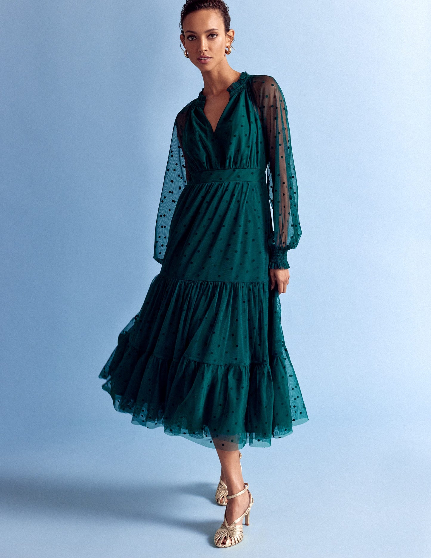 Robe midi Lucille en tulle-Émeraude nocturne