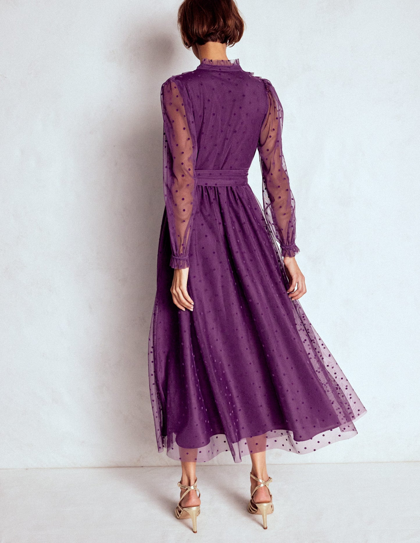 Robe longue volantée en tulle-Violet viola