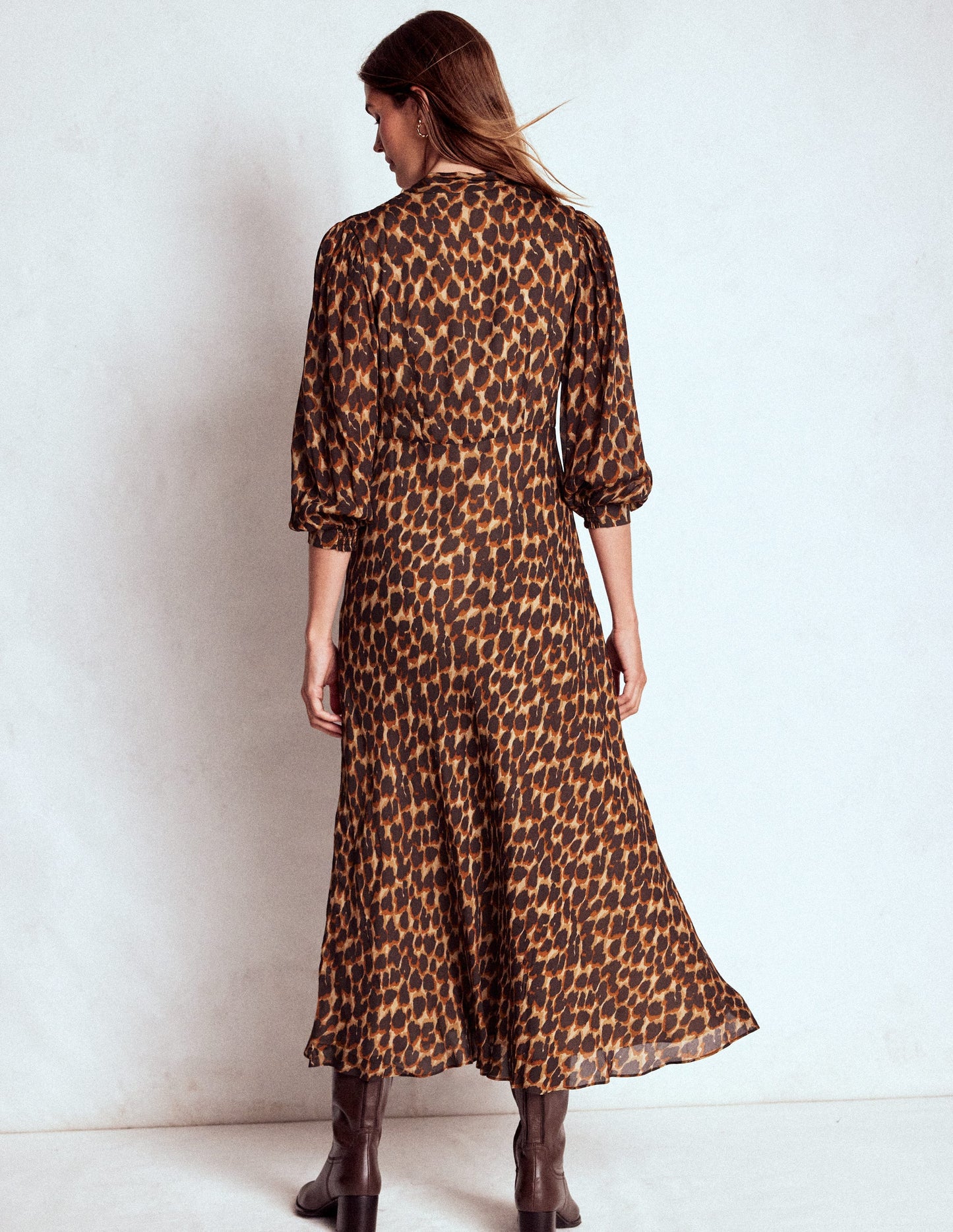 Robe Brooke style 40s avec liens à l'encolure-Sable, pois léopard abstraits
