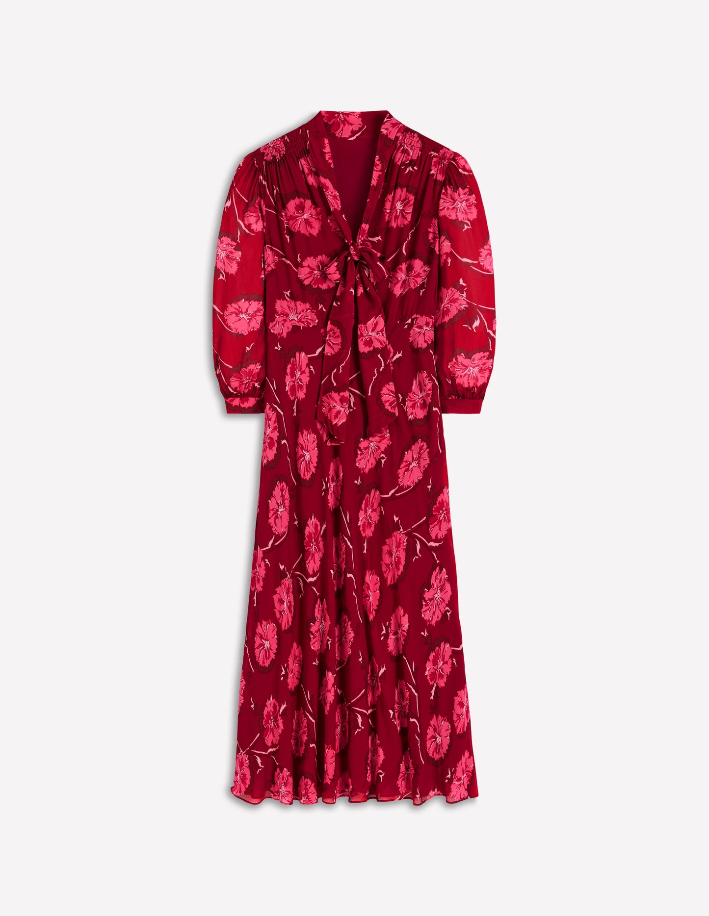 Robe Brooke style 40s avec liens à l'encolure-Rouge canneberge, motif Delicate Vine