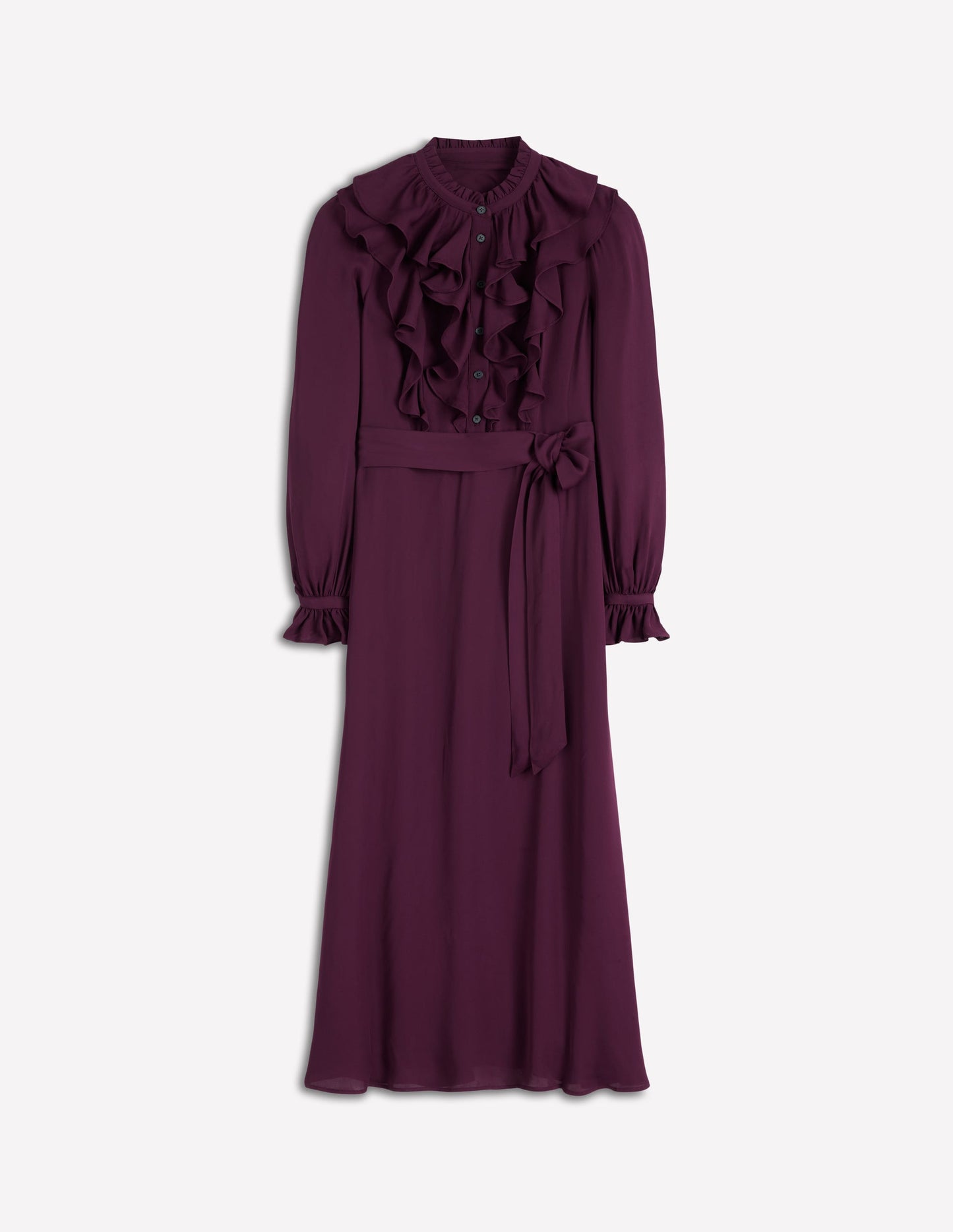 Robe-chemise volantée sur le devant-Cerise foncée