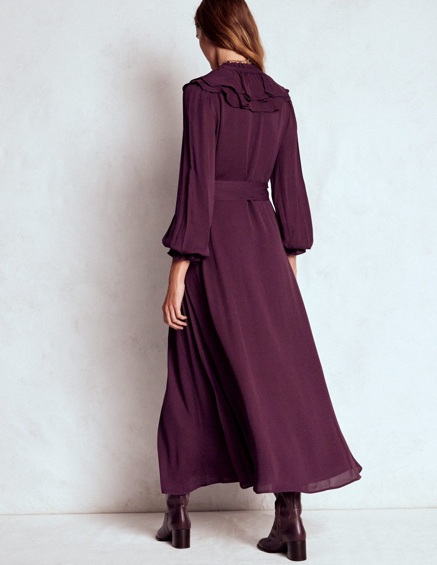 Robe-chemise volantée sur le devant-Cerise foncée