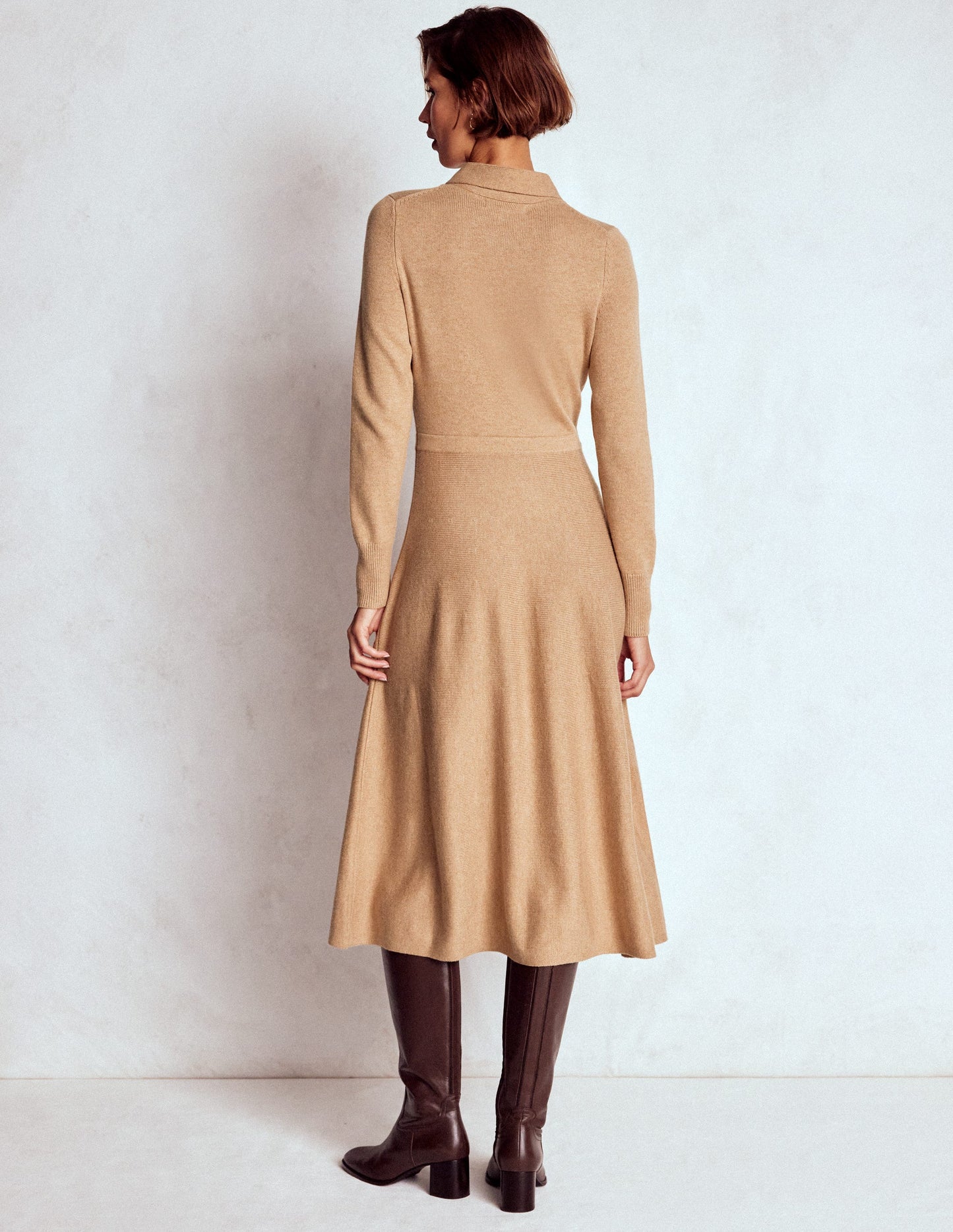 Strickkleid mit Schleife-Camel Meliert