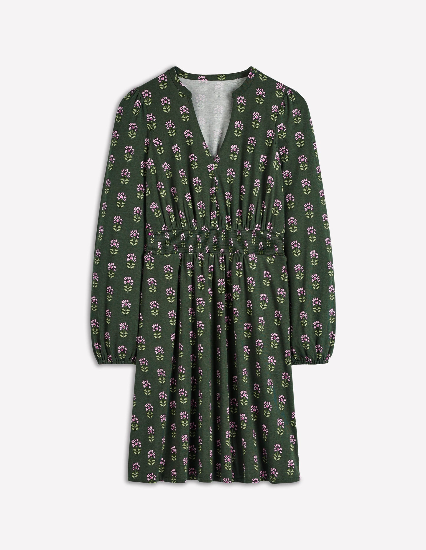 Sarah Kurzes Jerseykleid-Wintermoos, Holzblock Blumenmuster