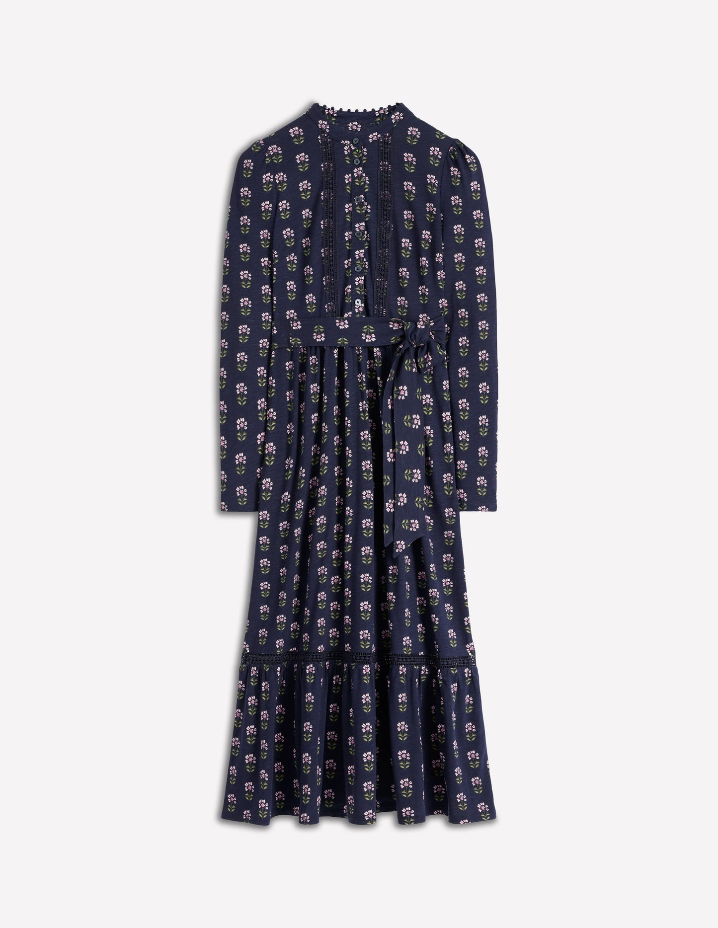 Edwina Jersey-Hemdblusenkleid-Französisch-Marineblau, Holzblock Blume