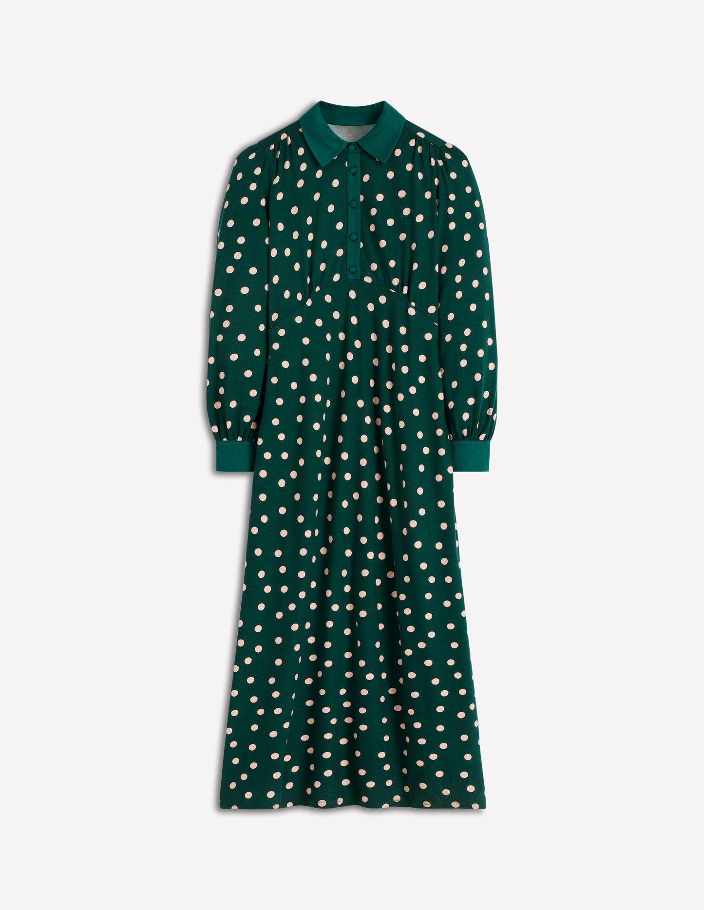 Hemdblusenkleid mit Empire-Taille-Smaragdgrün, Gemalte Tupfen