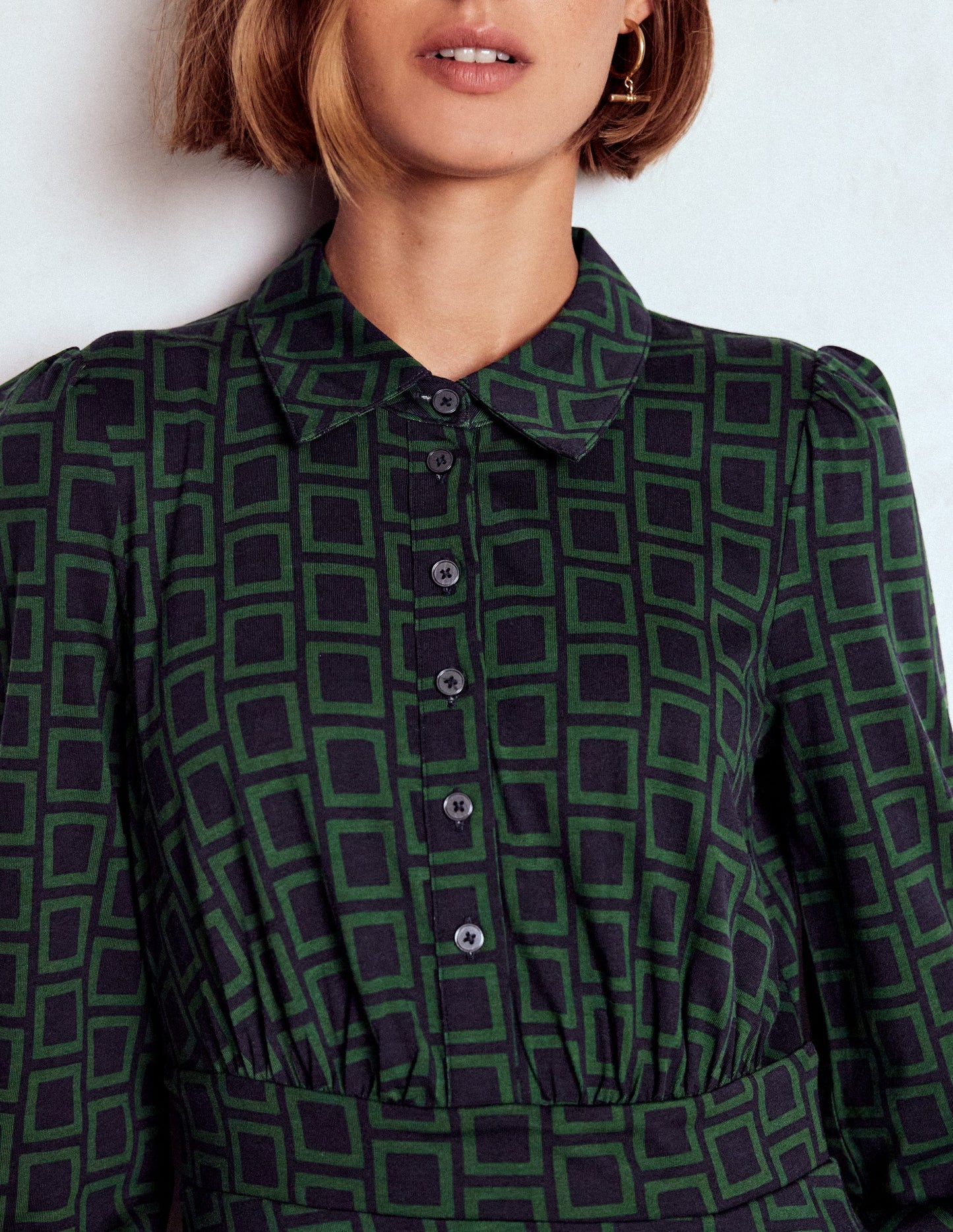 Orla Kurzes Jersey-Hemdblusenkleid-Dunkelgrün, Quadrat Geometrisch