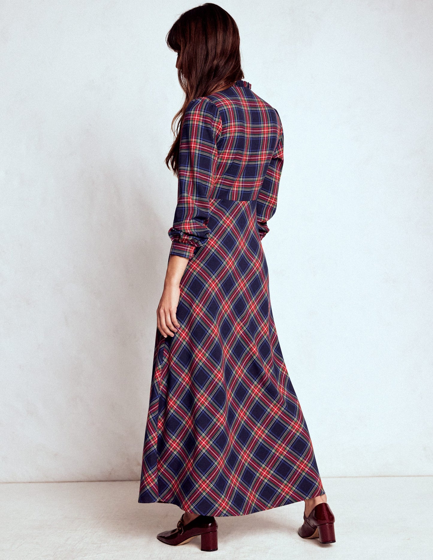 Robe Cassie style 40s à carreaux-Carreaux bleu marine, verts et rouges