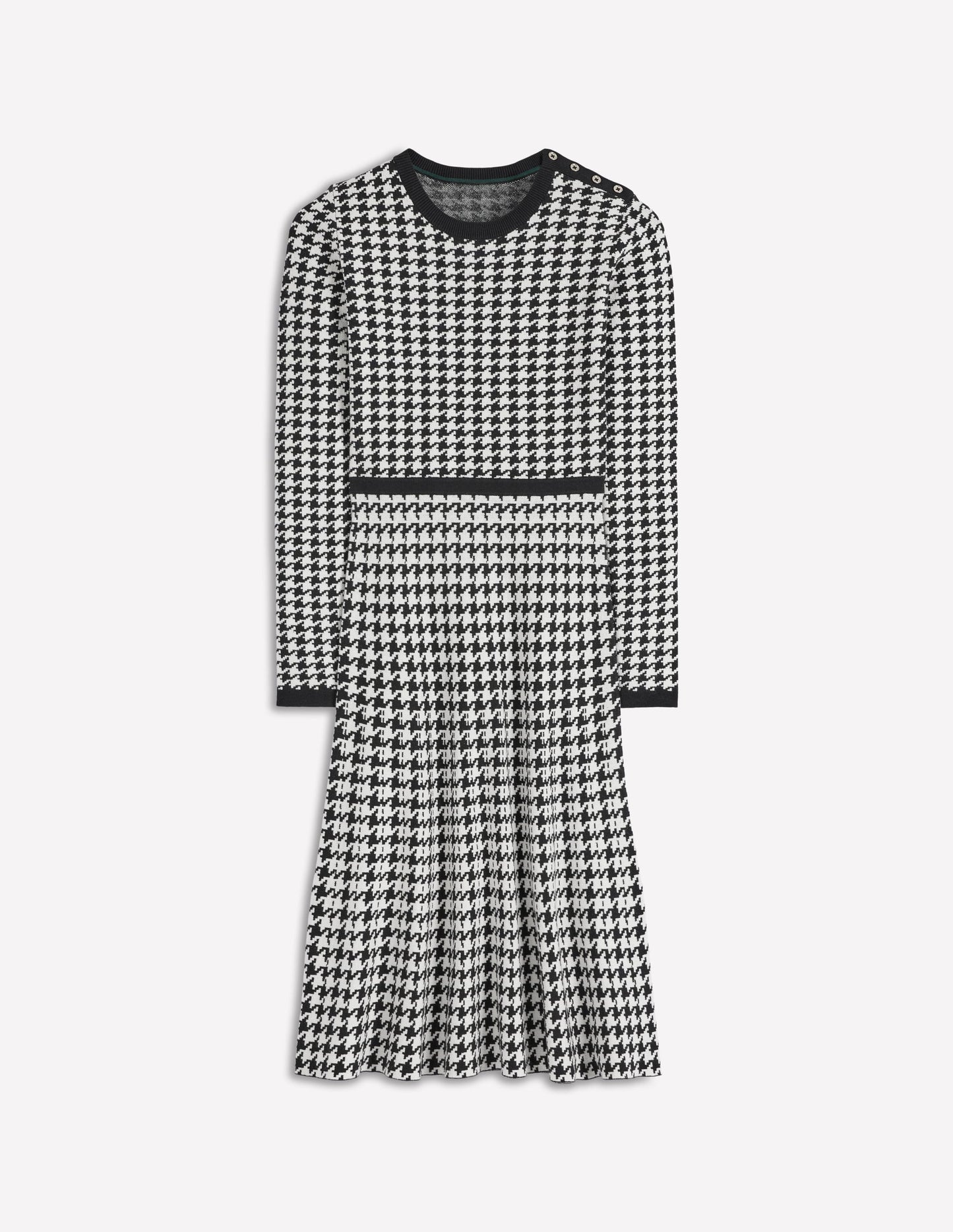 Maria Geknöpftes Strickkleid-Schwarz und Naturweiß Hahnentrittmuster