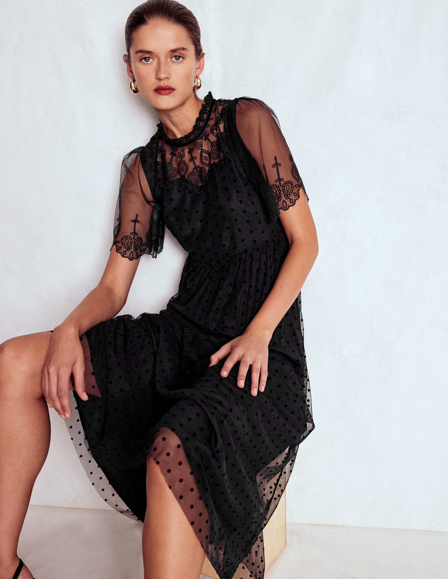 Besticktes Tüll-Partykleid-Schwarz