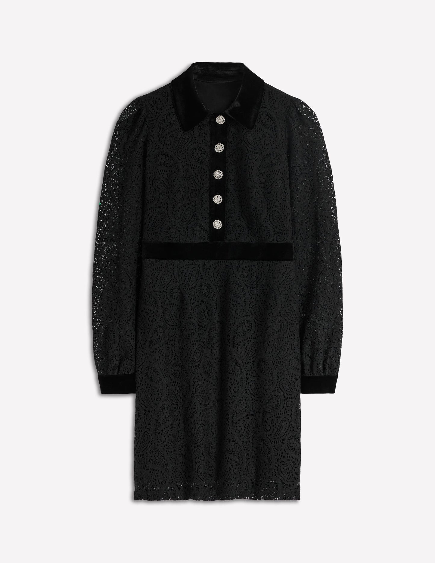 Spitzenkleid mit Knöpfen und Kragen-Schwarz