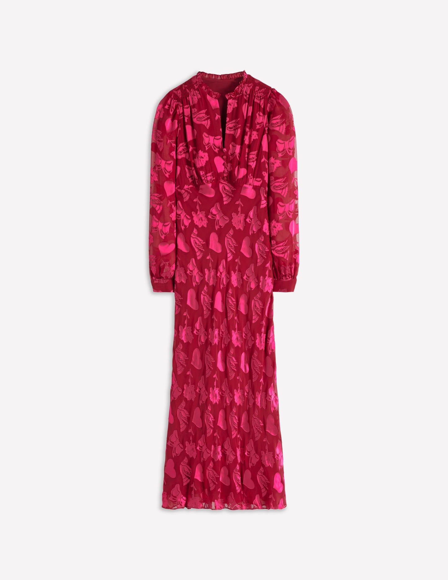 Robe style 40s Cassie en velours dévoré-Pivoine rose, motif Dainty Medley