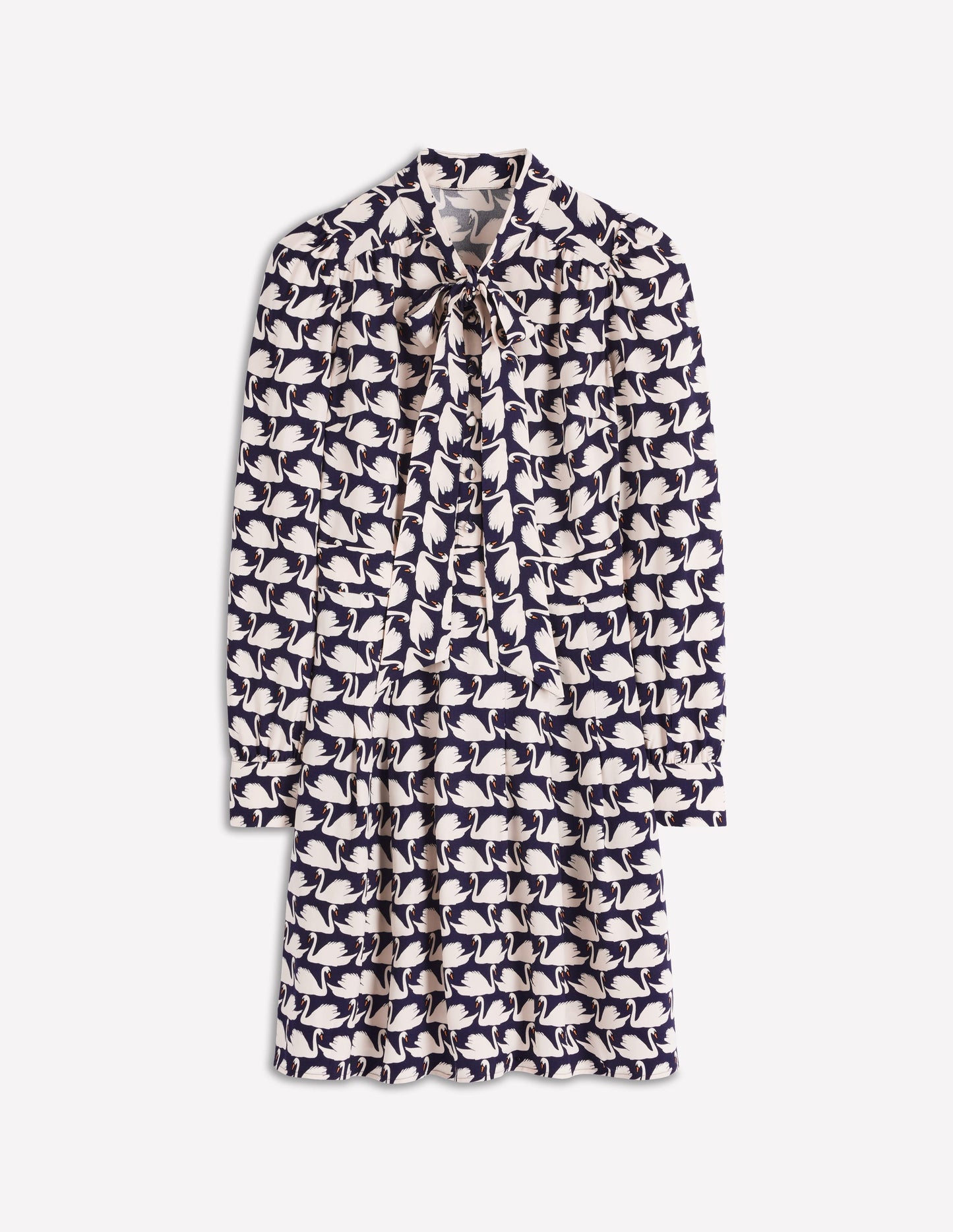 Robe courte nouée au col-Bleu marine foncé, motif Geo Swan