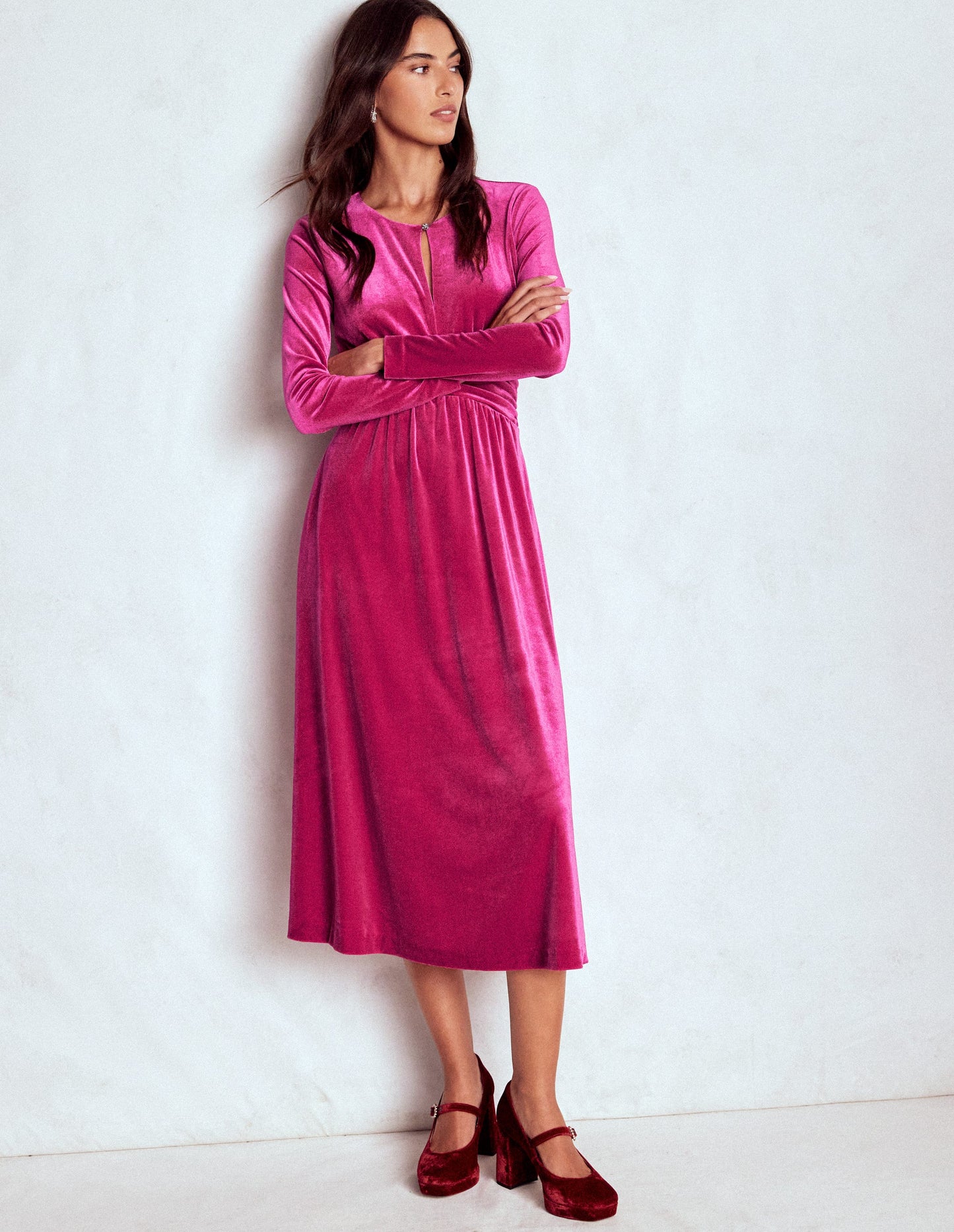 Tilda Midikleid aus Samt-Kräftiges Rosa