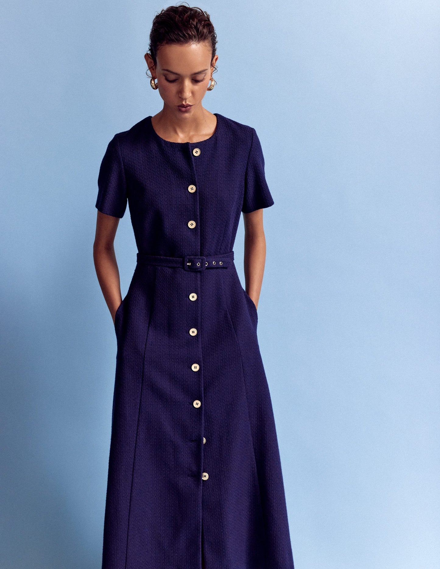 Charlotte Midikleid aus Baumwolle-Marineblau