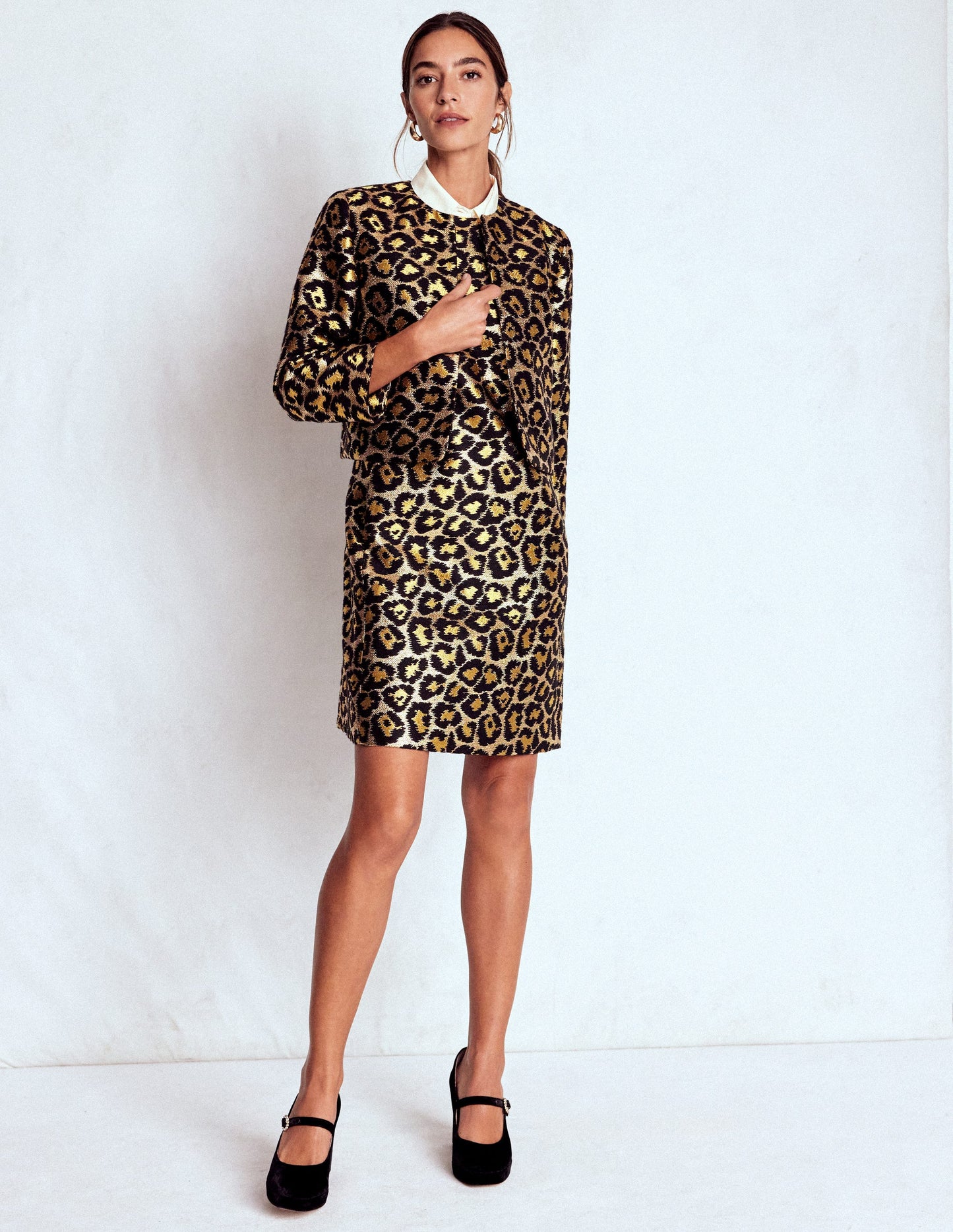 Metallic-Etuikleid mit Leopardenmuster-Metallic-Leopard