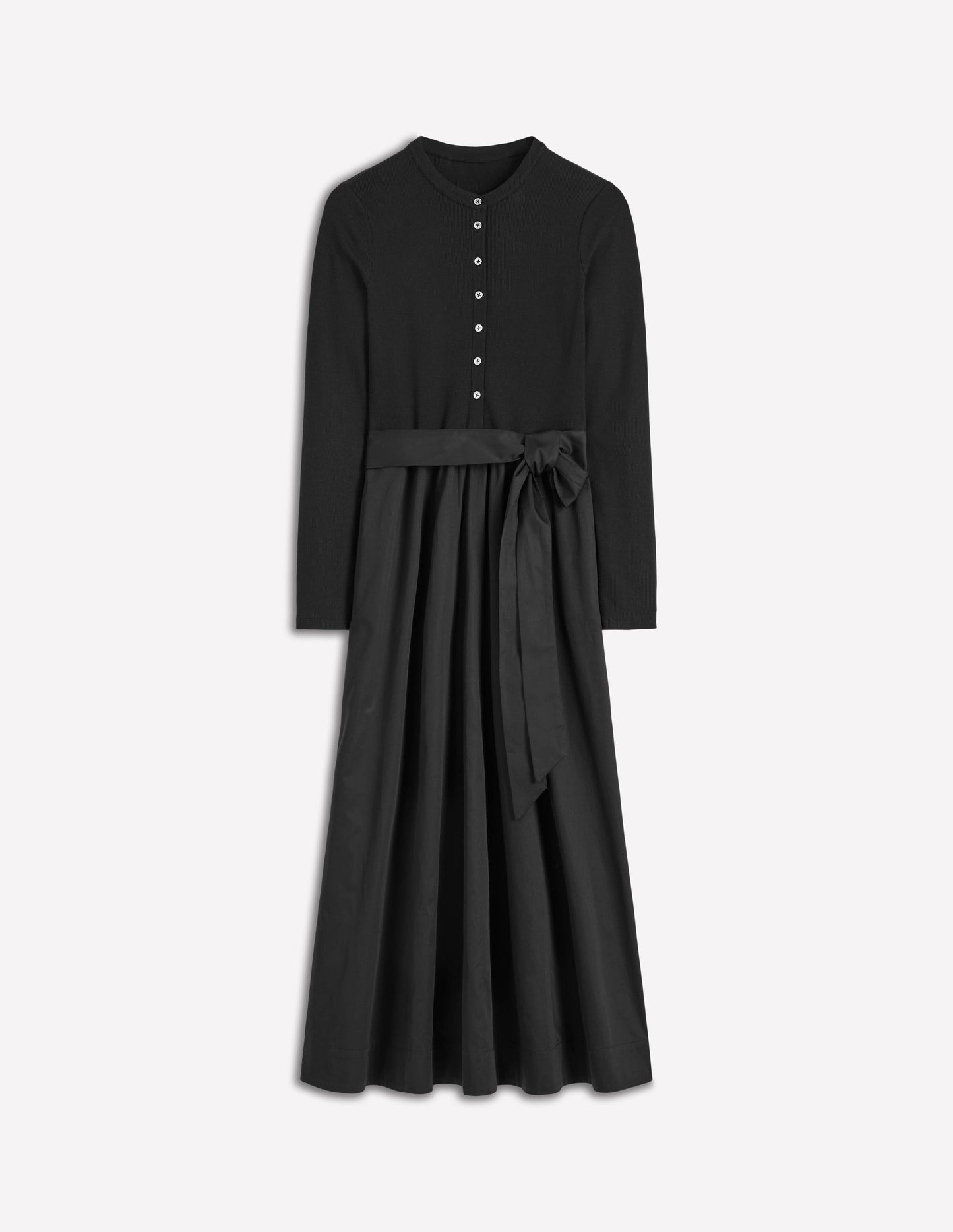 Kleid aus Rippstrick-Mix mit Knopfleiste-Schwarz