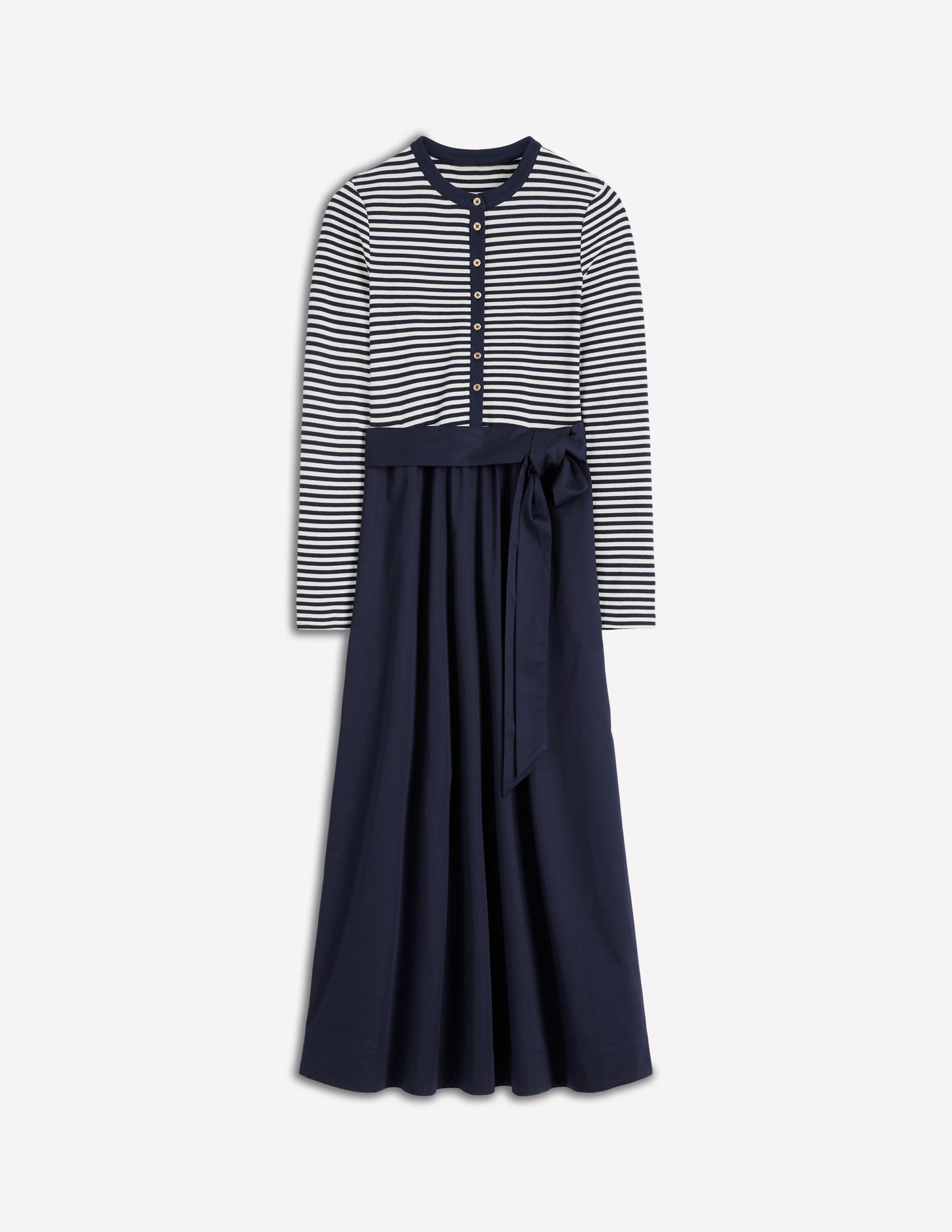 Kleid aus Rippstrick-Mix mit Knopfleiste-Dunkelblau/Streifen