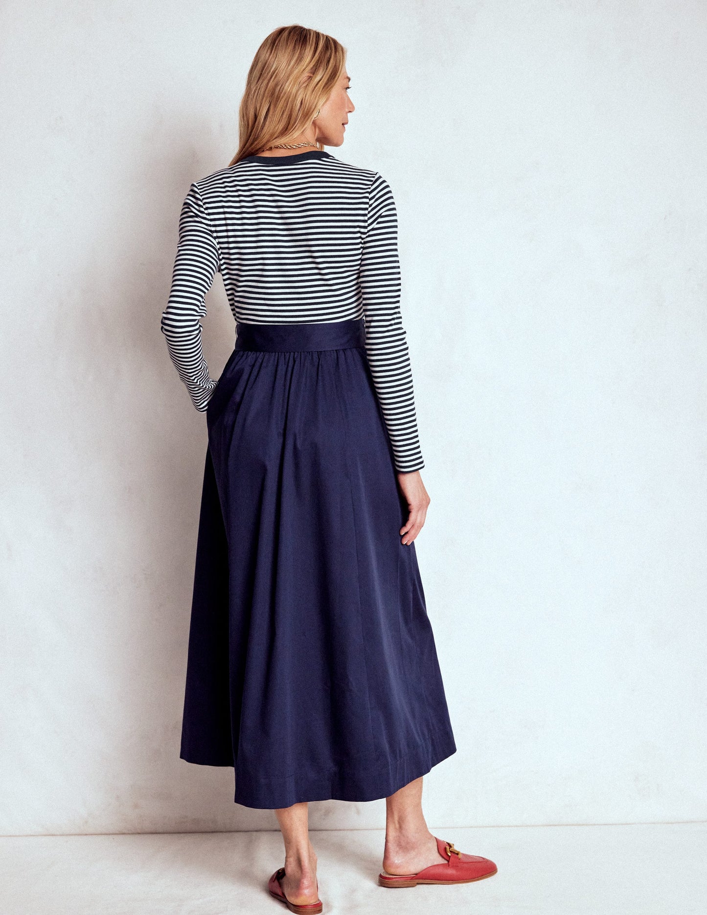 Kleid aus Rippstrick-Mix mit Knopfleiste-Dunkelblau/Streifen