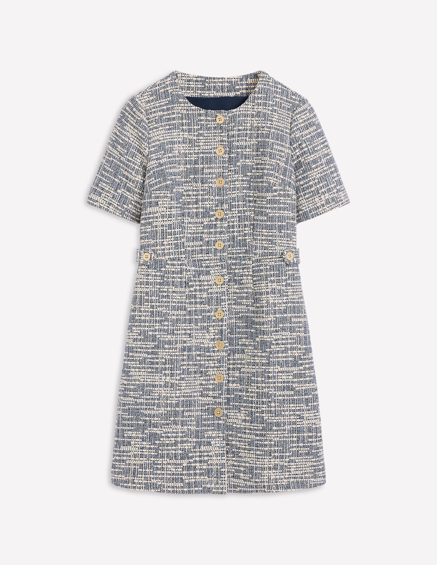 Robe courte à patte texturée-Texturé bleu et blanc